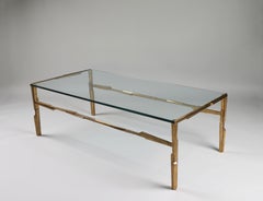 Linea Aurea Coffee Table, Gilded Bronze-Gold Finish with Glass Top, by Benediko