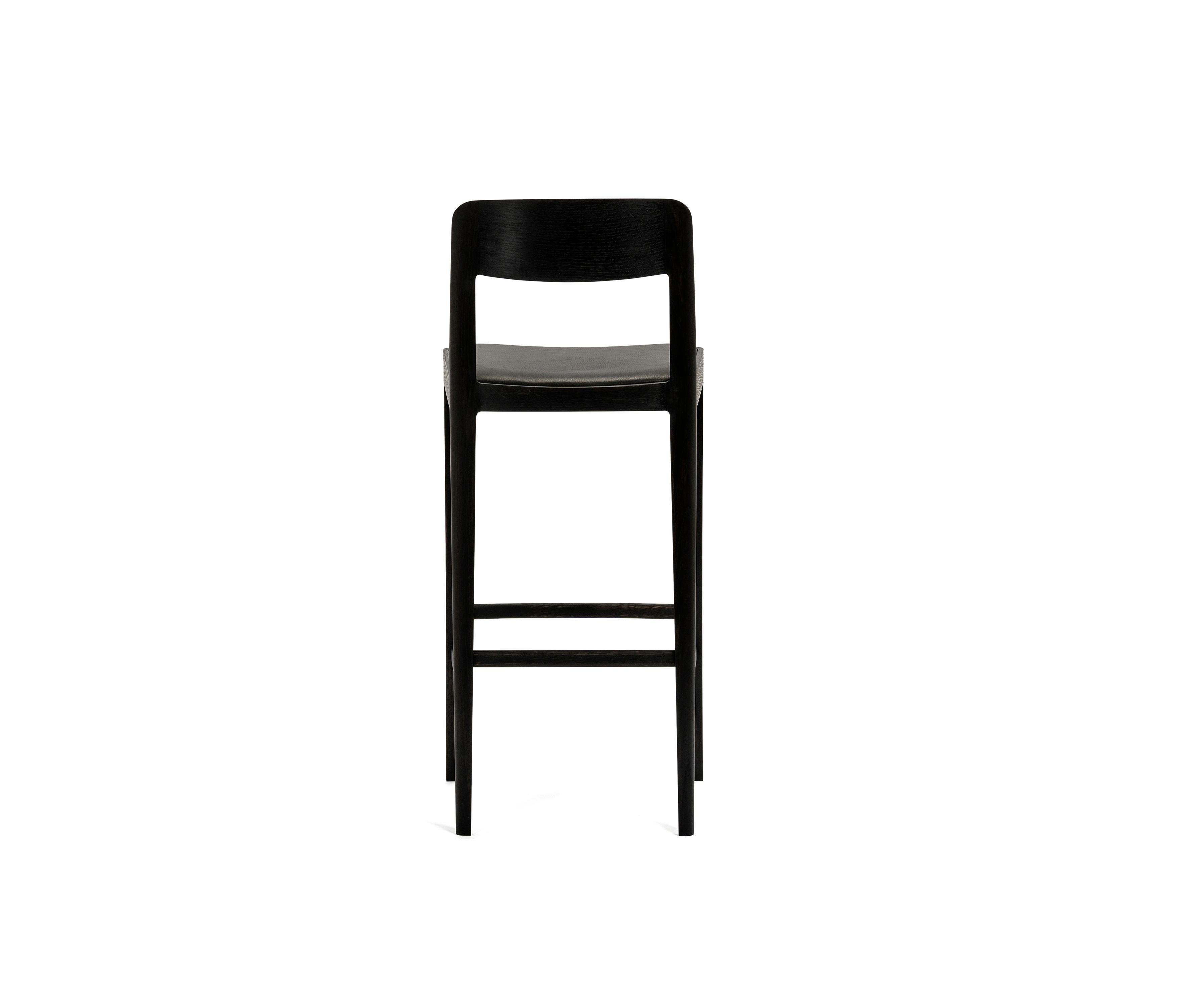 Canadian Linea Barstool, Blackened Oak with Upholstered Seat and Backrest in Leather For Sale