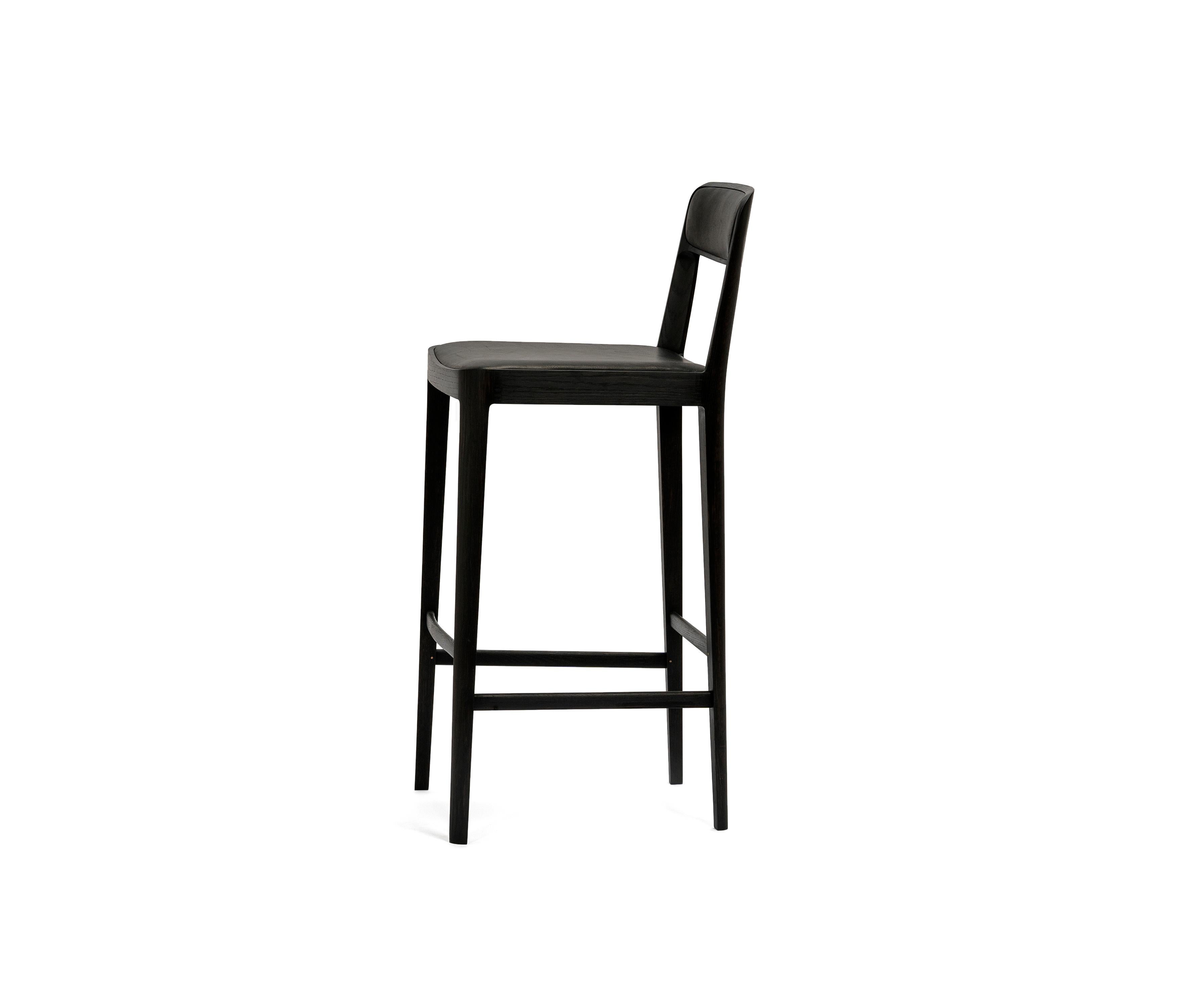 Linea Barstool, Blackened Oak with Upholstered Seat and Backrest in Leather In New Condition For Sale In Hamilton, ON