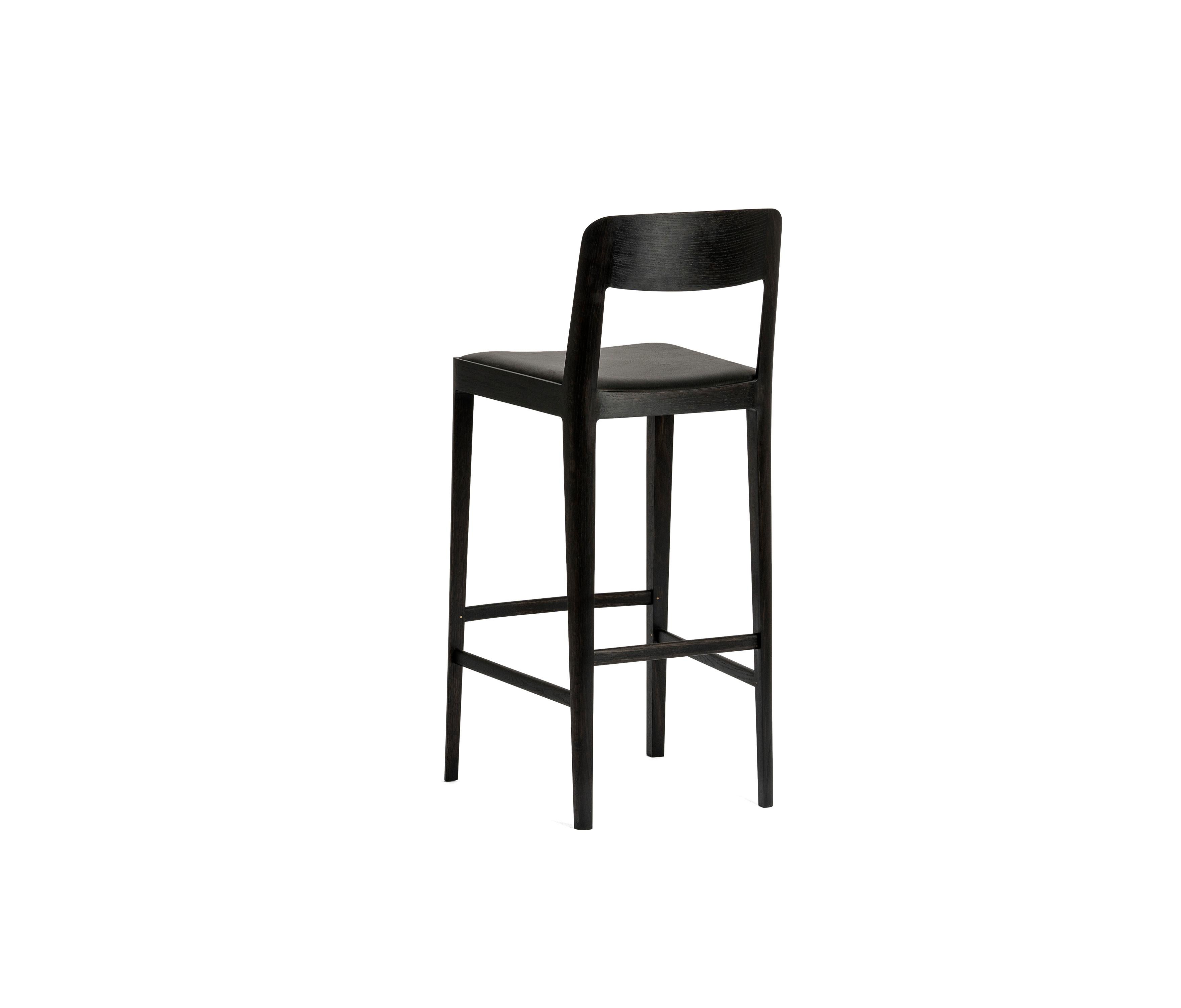 Contemporary Linea Barstool, Blackened Oak with Upholstered Seat and Backrest in Leather For Sale