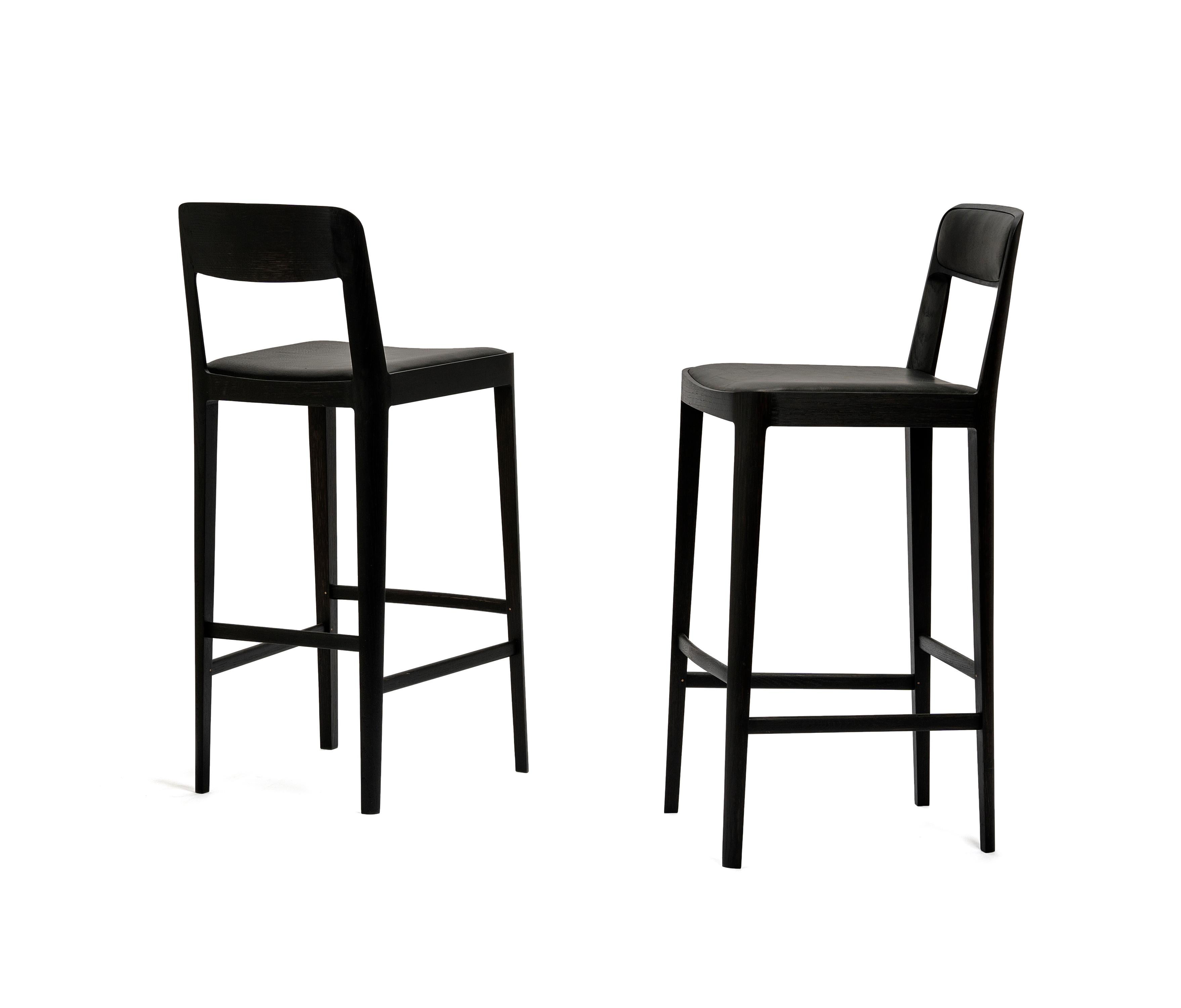 Wood Linea Barstool, Blackened Oak with Upholstered Seat and Backrest in Leather For Sale