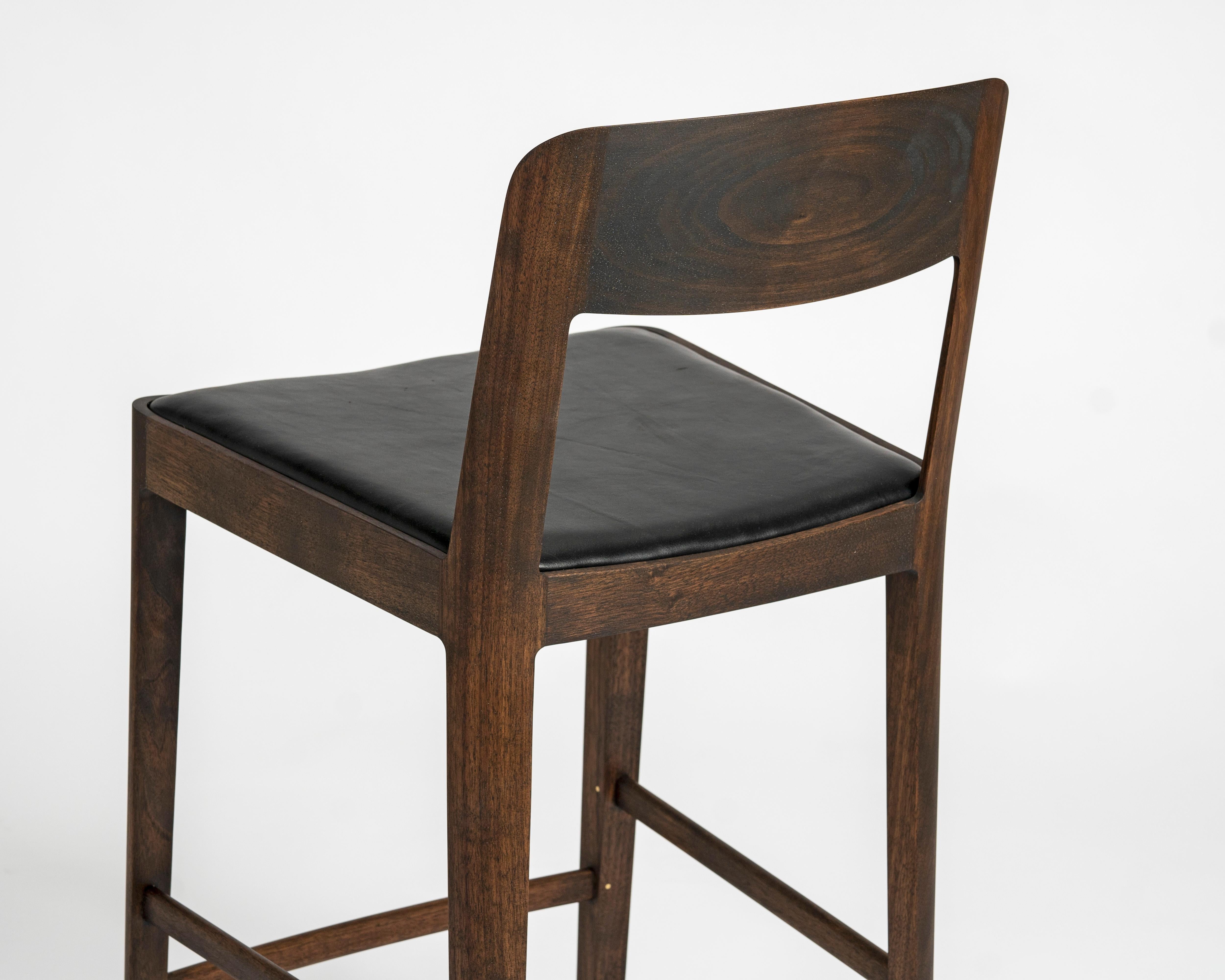 Linea Barstool, Walnut with Leather Upholstered Seat and Backrest In New Condition For Sale In Hamilton, ON