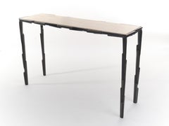 Linea Console Table, Handcrafted in Bronze Plaster and Travertine Top