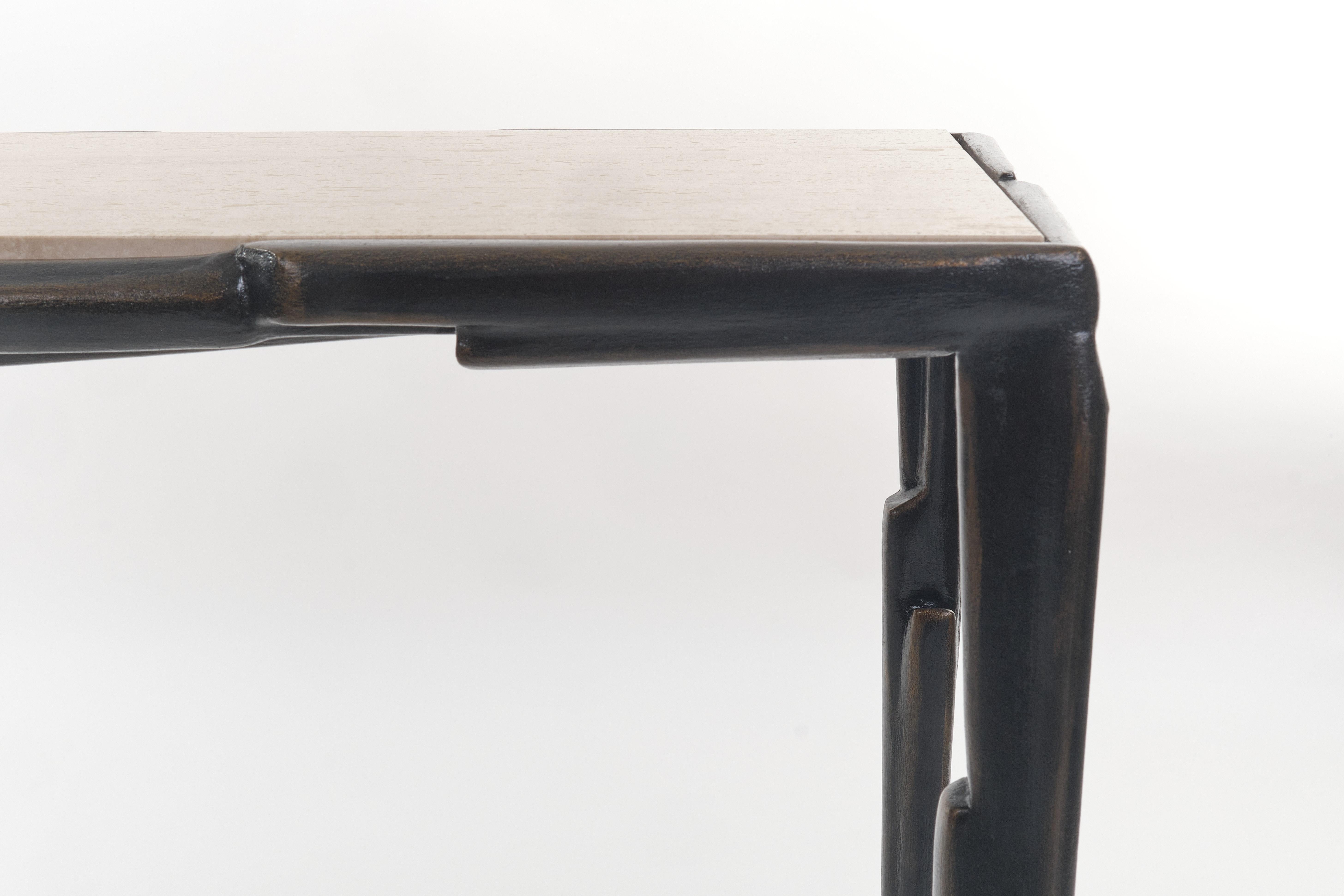 Linea Console Table in Bronze Plaster Finish with Travertine Top, Custom In New Condition For Sale In Freiburg im Breisgau, DE