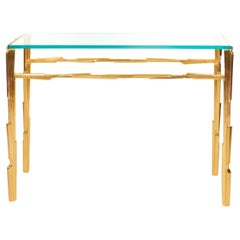 "Linea" Contemporary Console Table, gilded with 23K Yellow Gold, Benediko