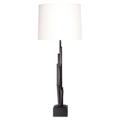 "Linea" Contemporary Geometric Sculptural Table Lamp, Black Plaster, by Benediko