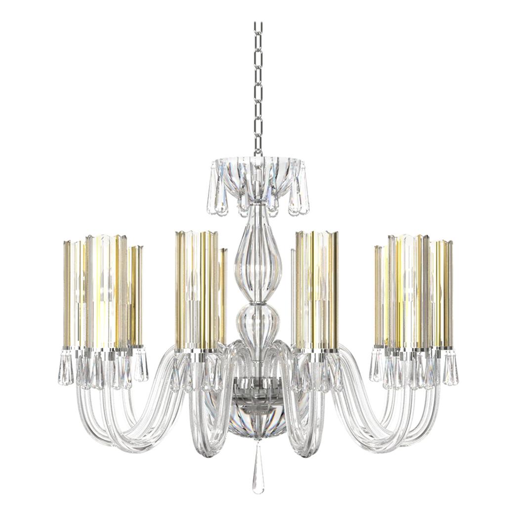 Linea Contemporary Handmade Crystal Chandelier Gilded For Sale