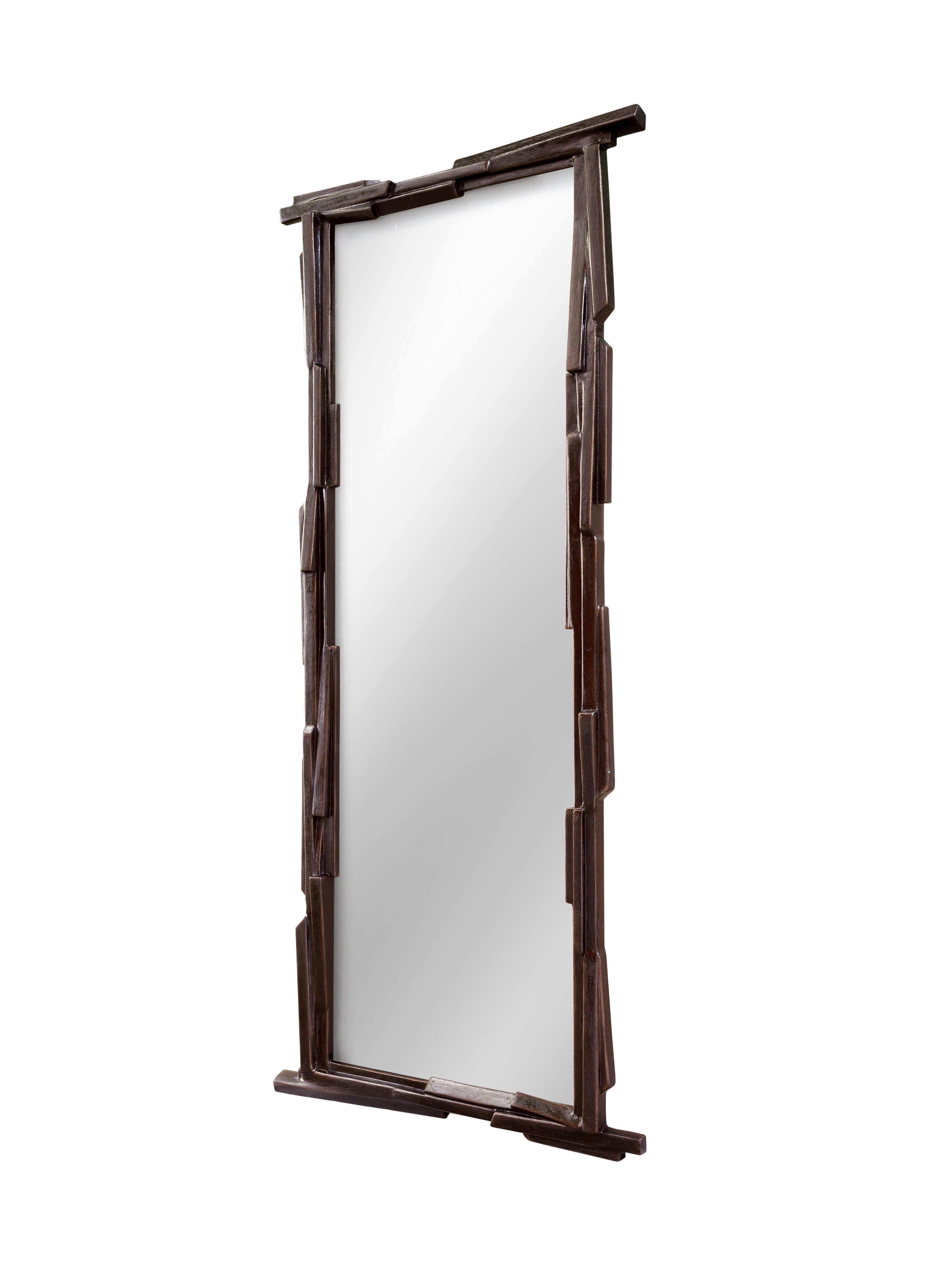 Hand-Crafted Linea Contemporary Wall Mirror in Black Plaster Finish, Benediko For Sale