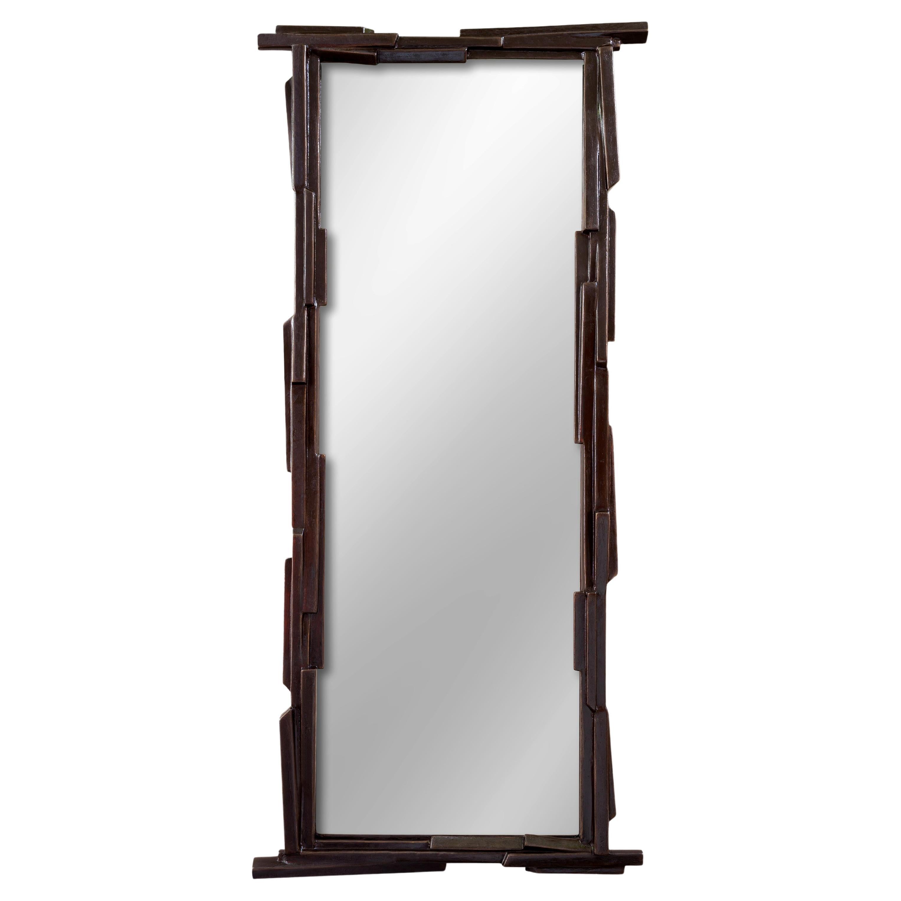 Sculptural Custom 'Linea' Wall Mirror No.2 in Bronze Plaster Finish by Benediko