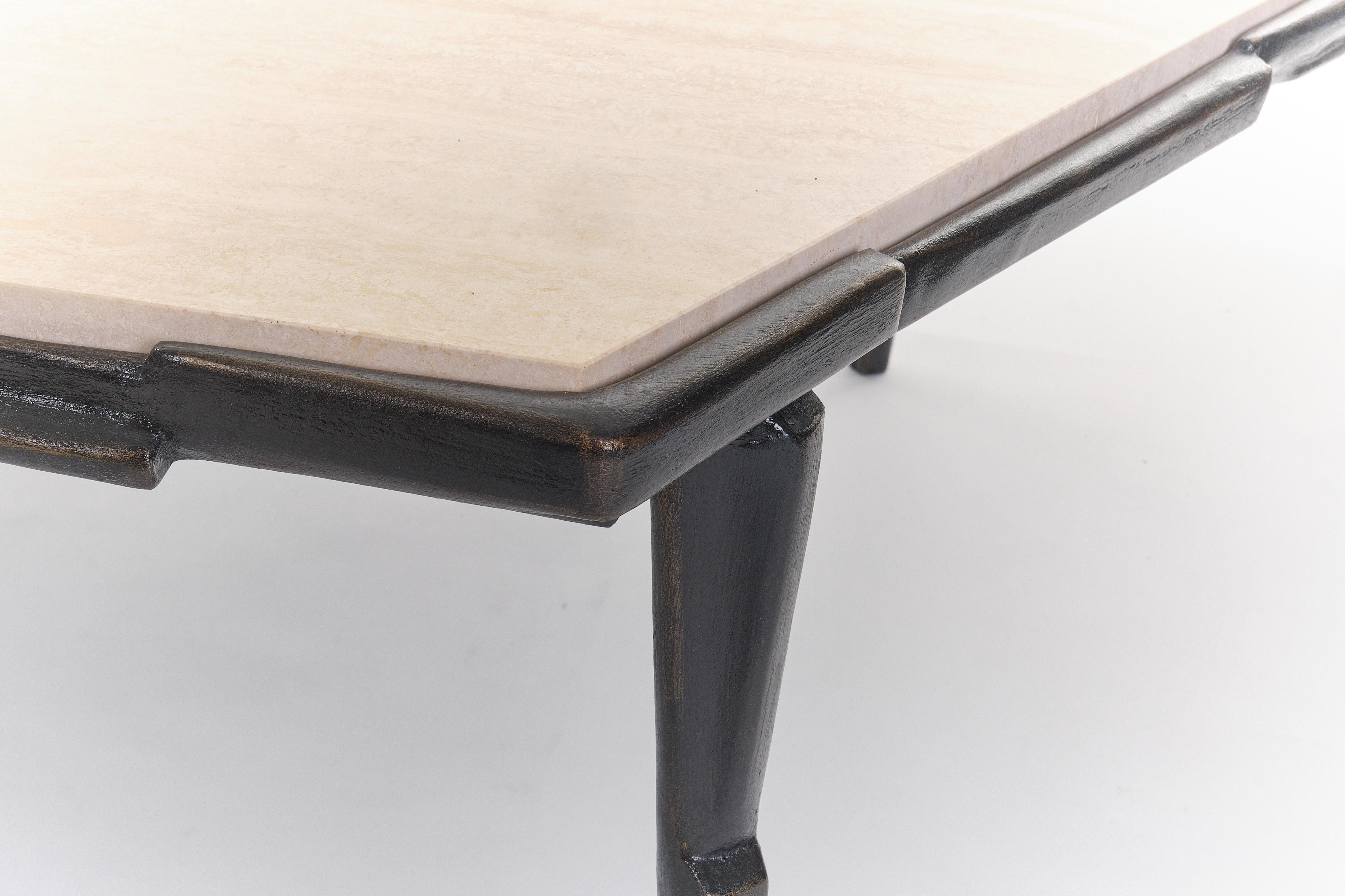 Art Deco “Linea”, Limited Edition Coffee Table, Bronze Plaster Finish, Benediko For Sale