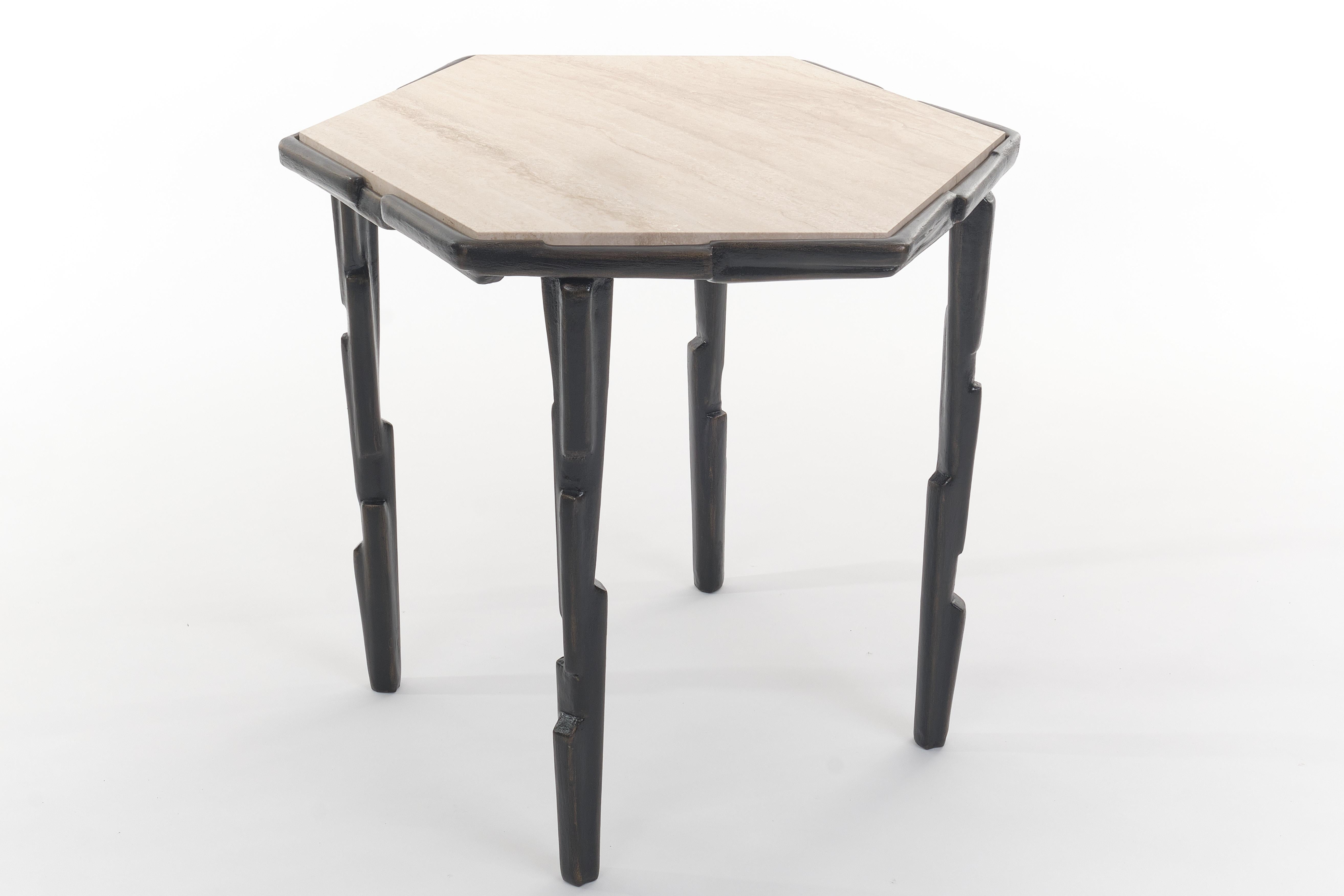 Art Deco “Linea”, Limited Edition Side Table, Bronze Plaster Finish, Benediko For Sale