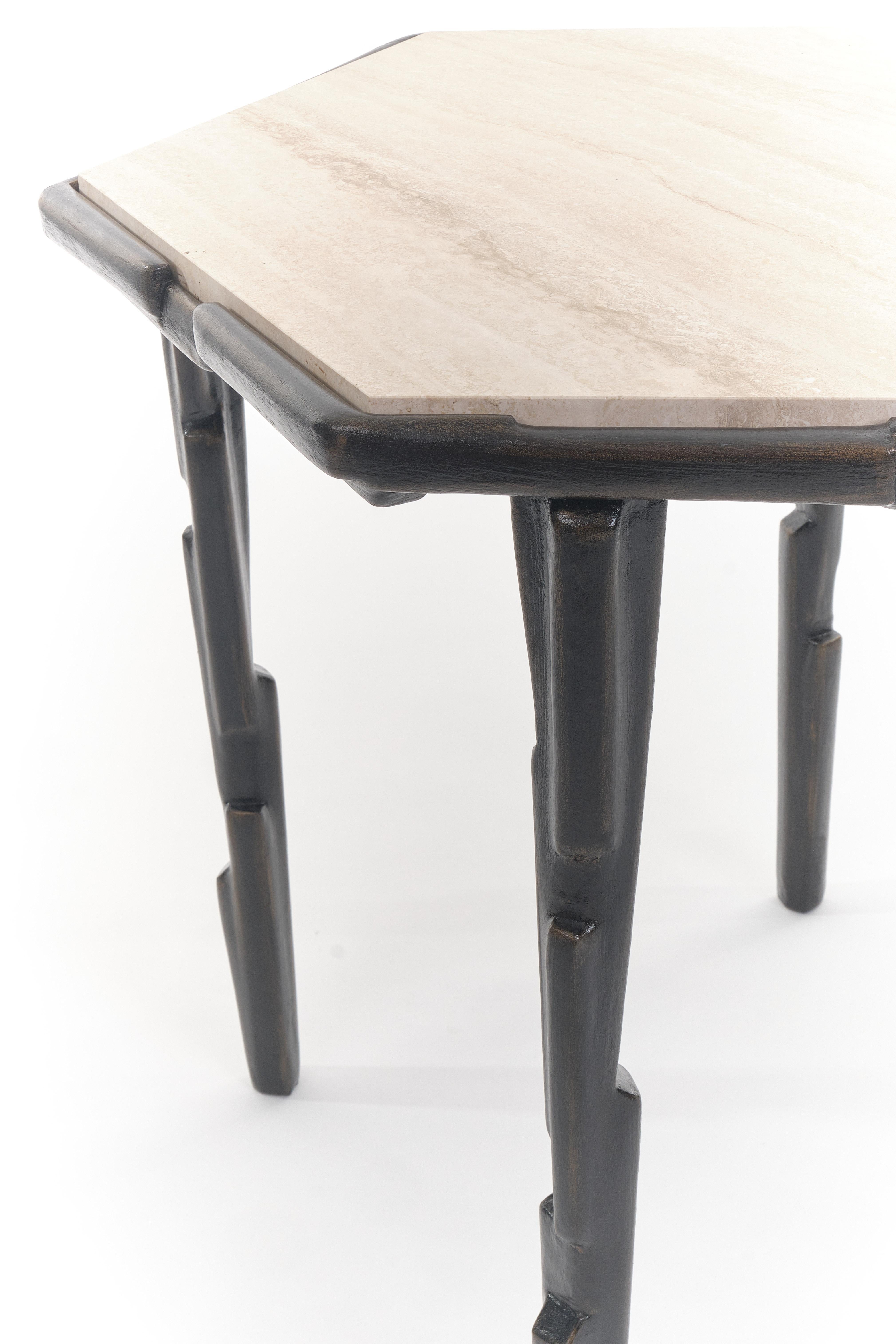German “Linea”, Limited Edition Side Table, Bronze Plaster Finish, Benediko For Sale