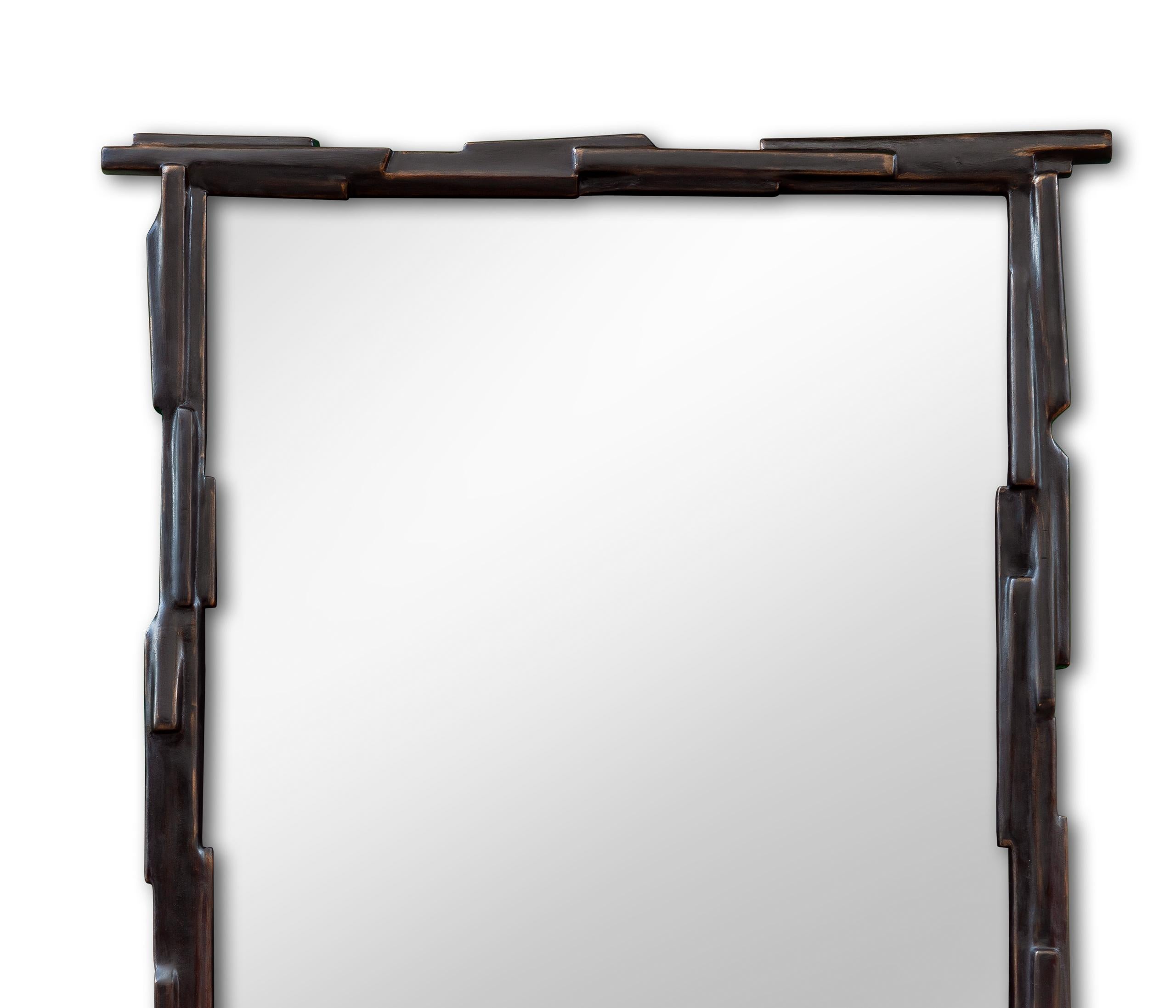German “Linea No.1”, Limited Edition Wall Mirror, Bronze Plaster Finish, Benediko For Sale