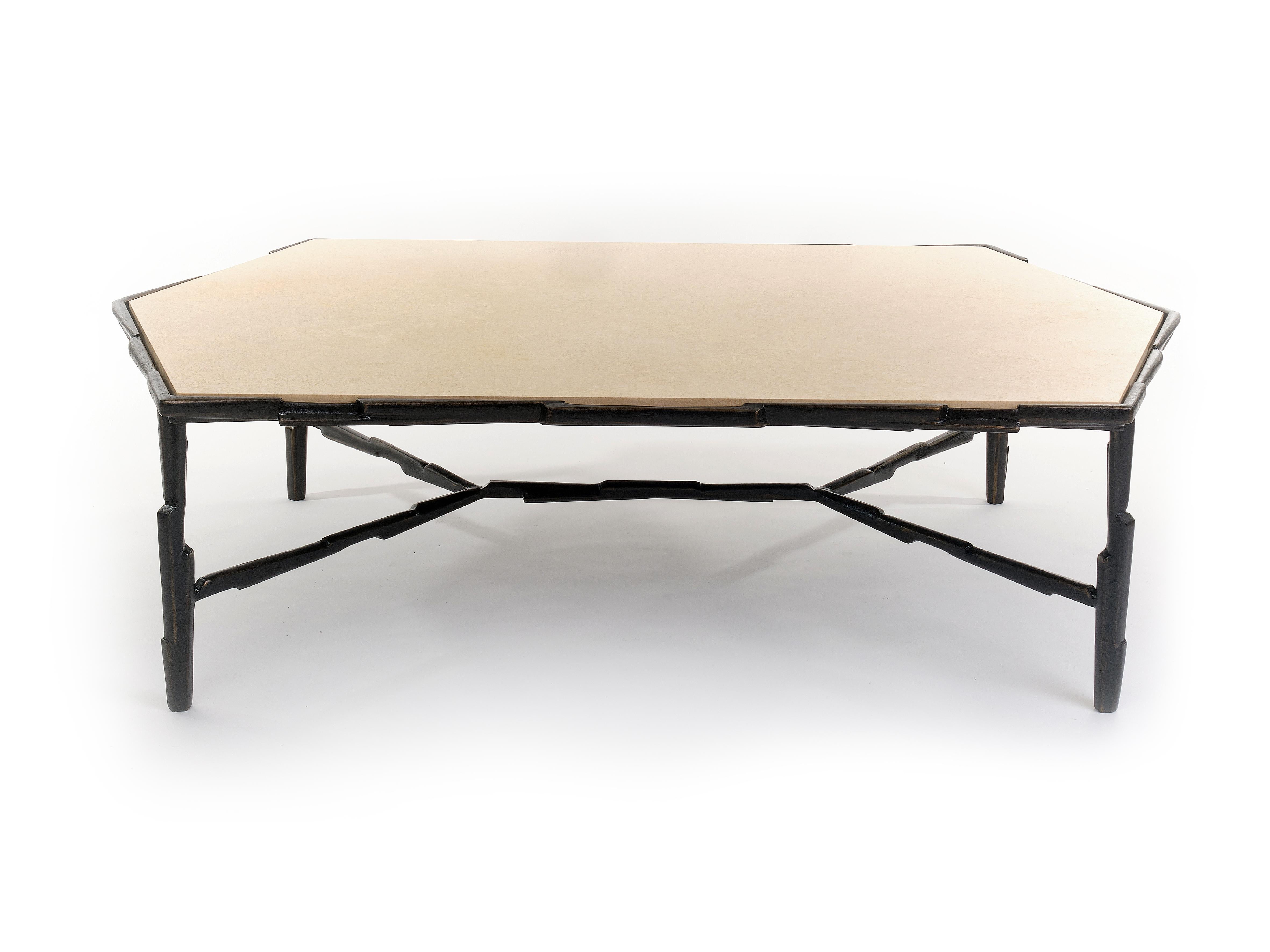 Art Deco “Linea No.2”, Limited Edition Coffee Table, Bronze Plaster Finish, Benediko For Sale