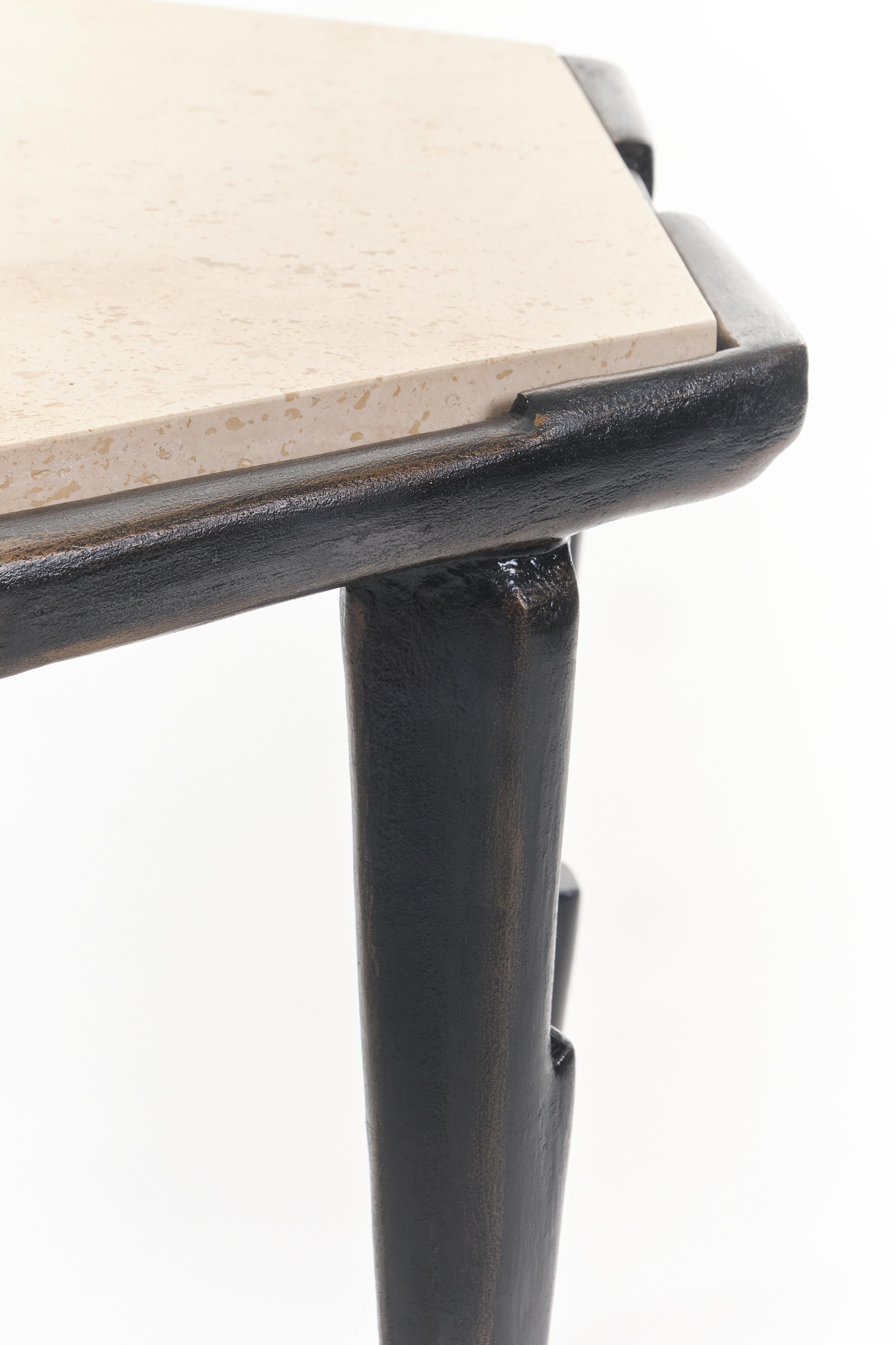 Art Deco “Linea No.2”, Limited Edition Side Table, Bronze Plaster Finish, Benediko For Sale