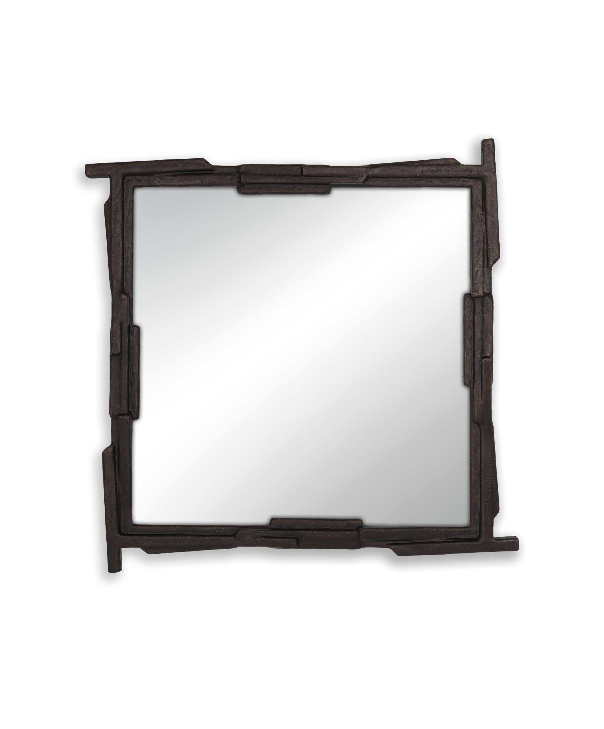 Fragments of metal, shaped and assembled in line with a secret sense of order. Each Fractal Mirror is artfully hand-sculpted in plaster, sensuality expressed in its patina – a blend of rough and velvety texture. Each piece is unique due to its