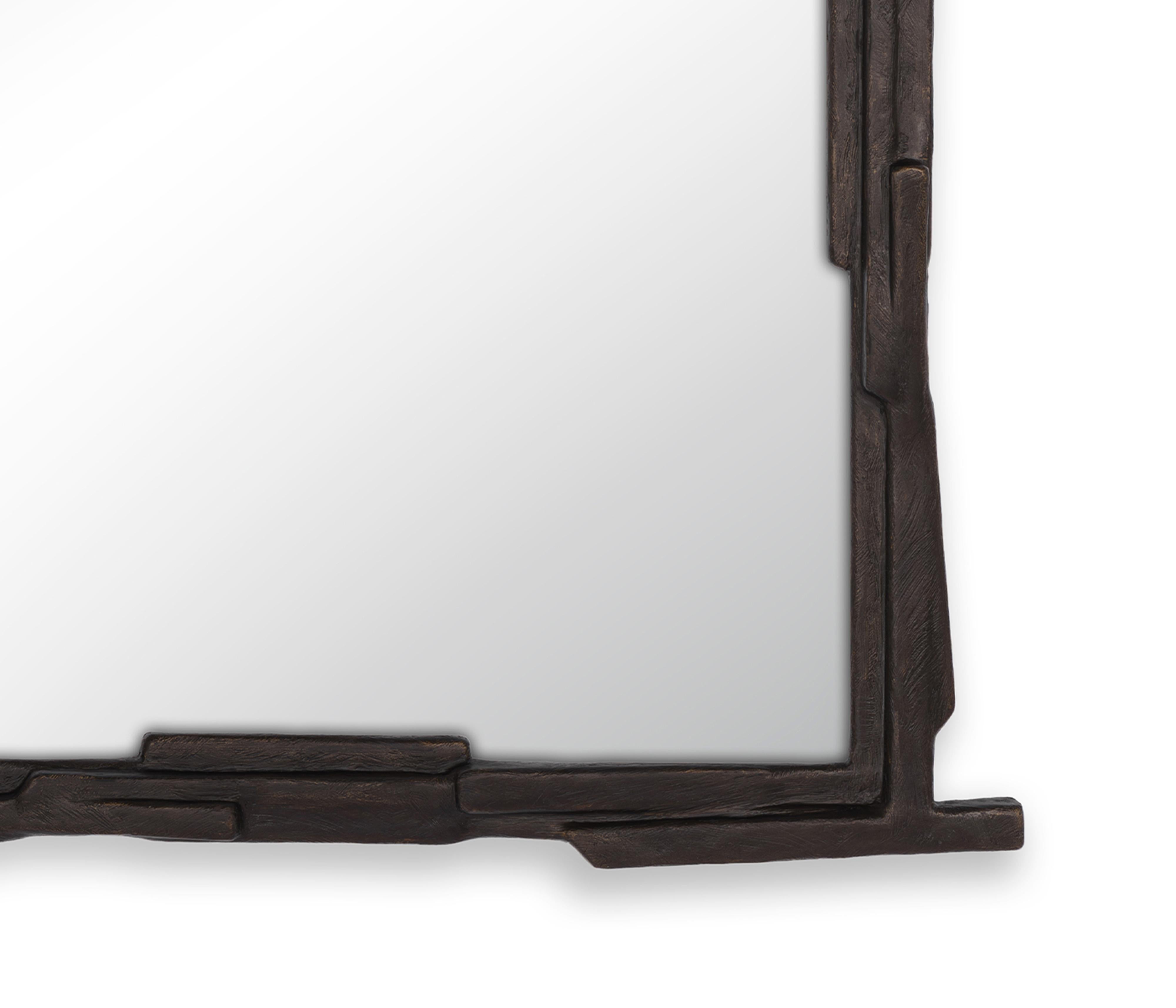 Modern 'Linea' No.3 Square Wall Mirror in Bronze Plaster- Customisable, Handcrafted For Sale