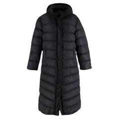 Prada Linea Rossa Schwarzer Longline Mantel mit Pelzbesatz und gepolstertem Mantel - xl