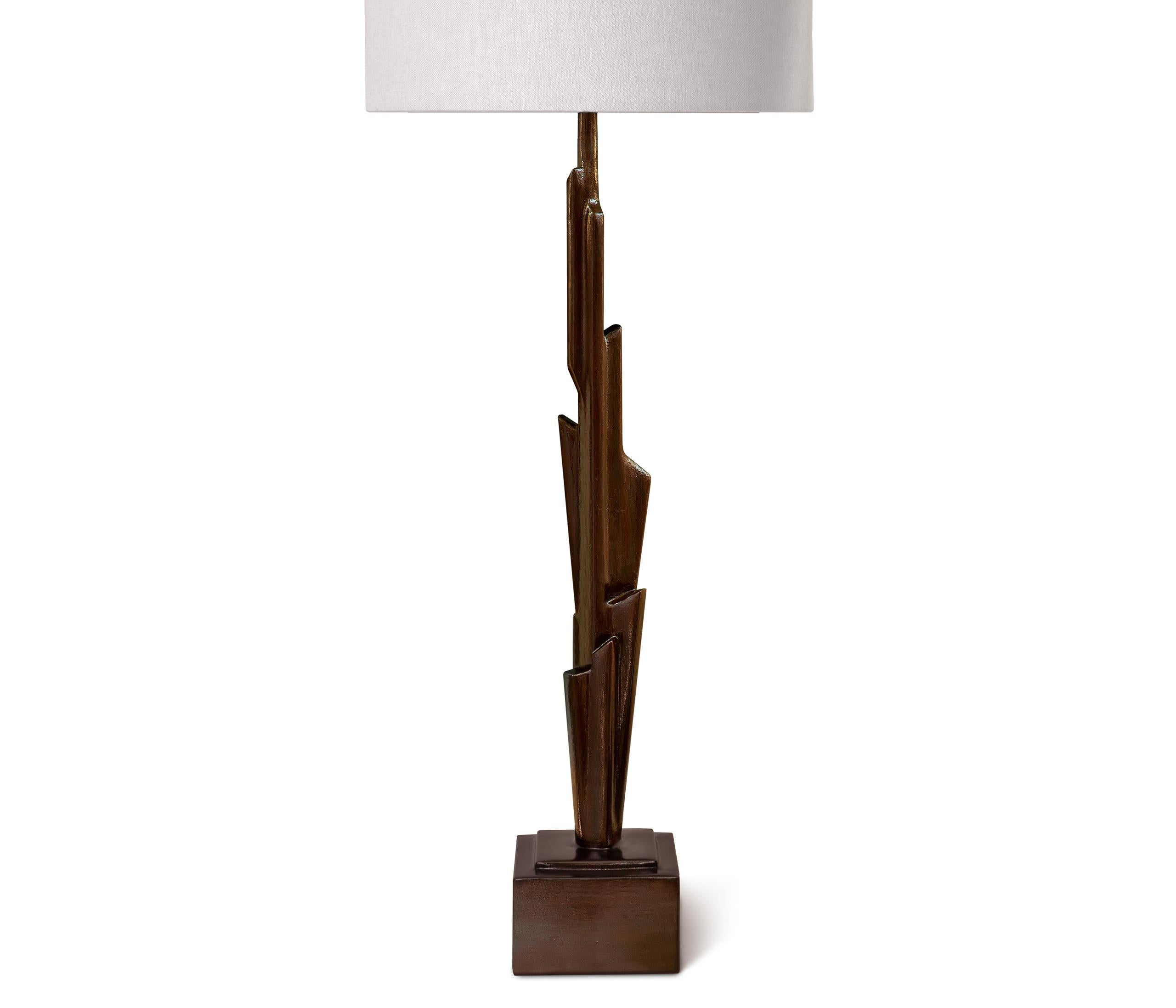 Table lamp in hand sculpted plaster on metal armature. Also available in White Plaster and Black Plaster Finish. Bespoke colours upon request. 
We currently have one available in White, Black and Sienna Dark Plaster Finish ( please, allow 1 week