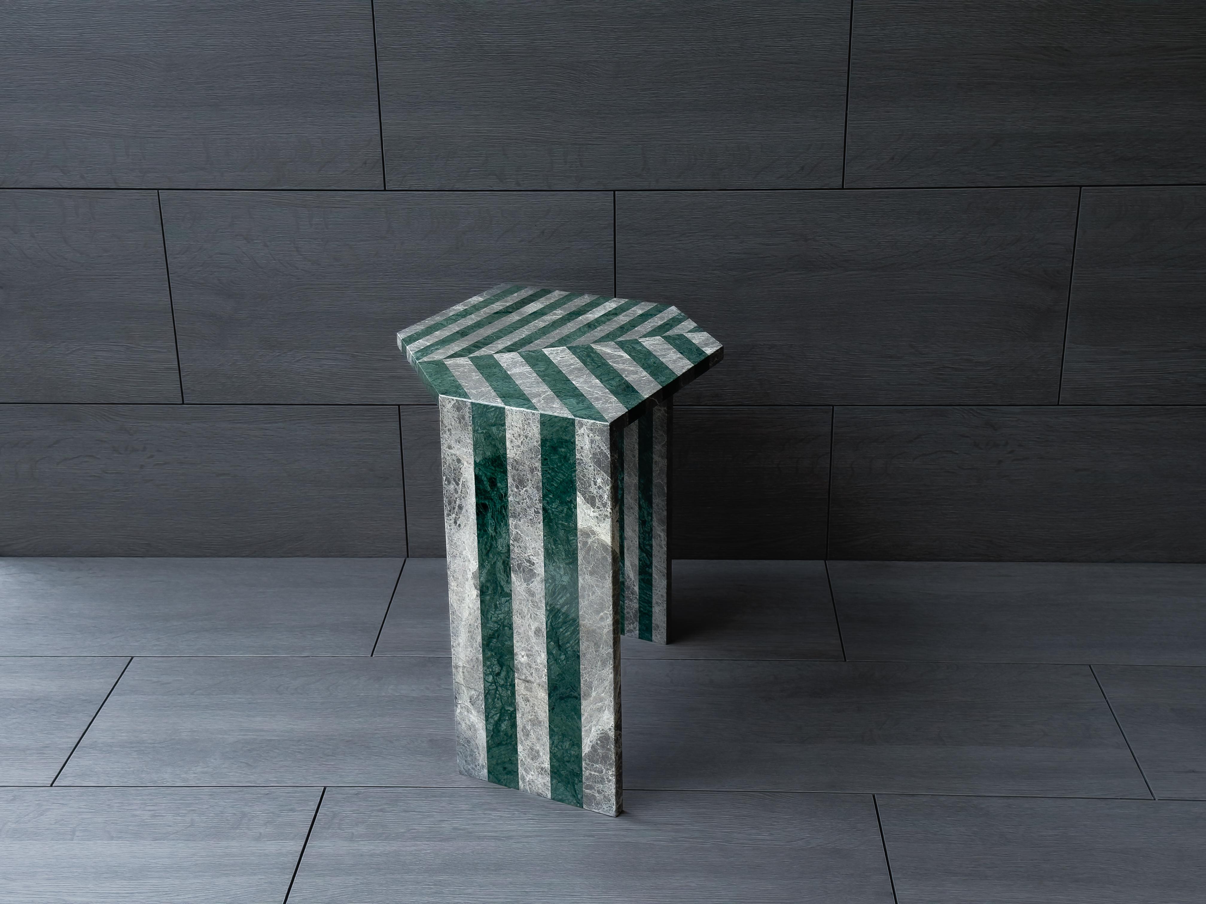 Modern LINEA Side Table in Green & Grey Marble by Meble Matters For Sale