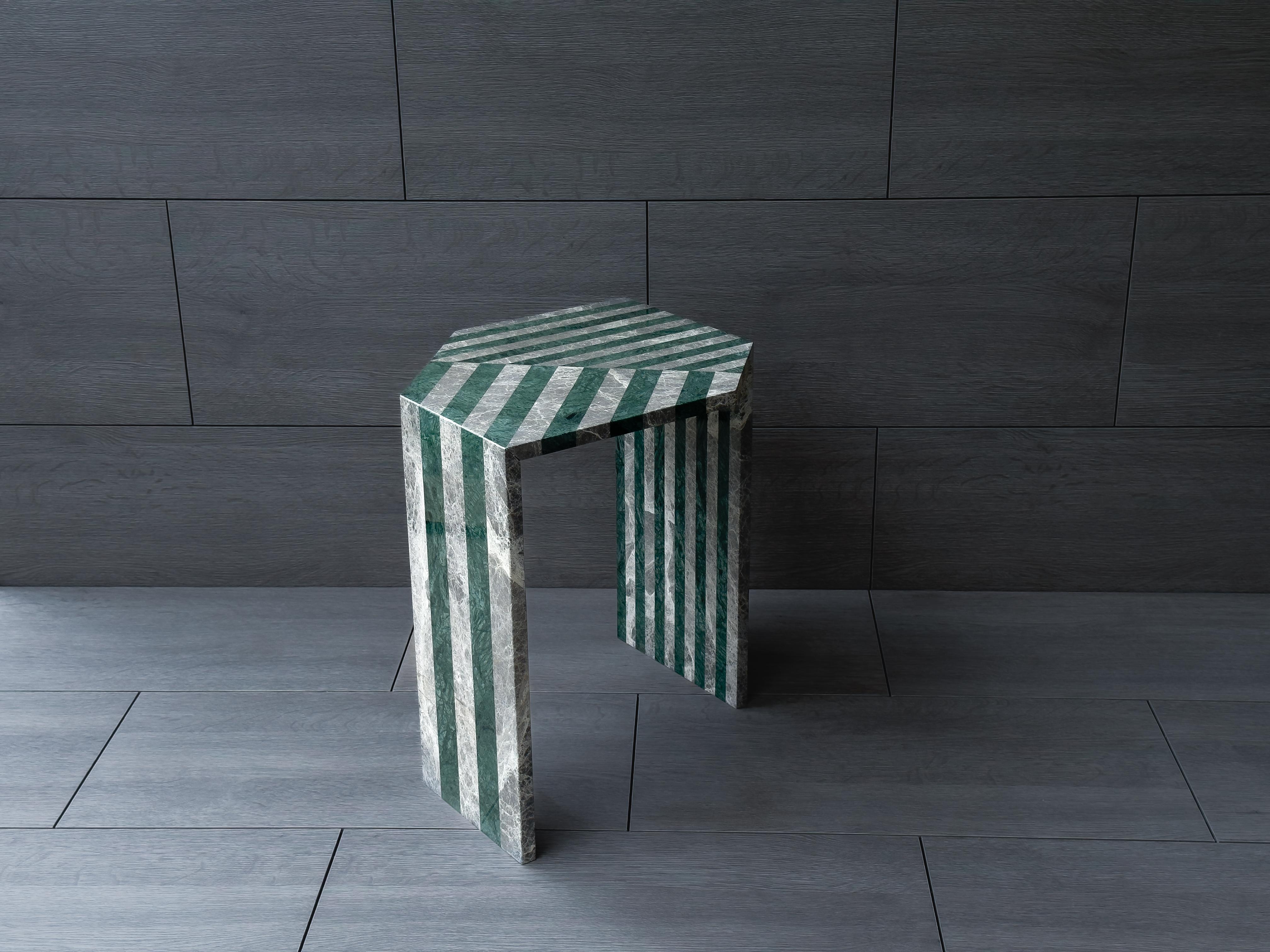 LINEA Side Table in Green & Grey Marble by Meble Matters For Sale 2