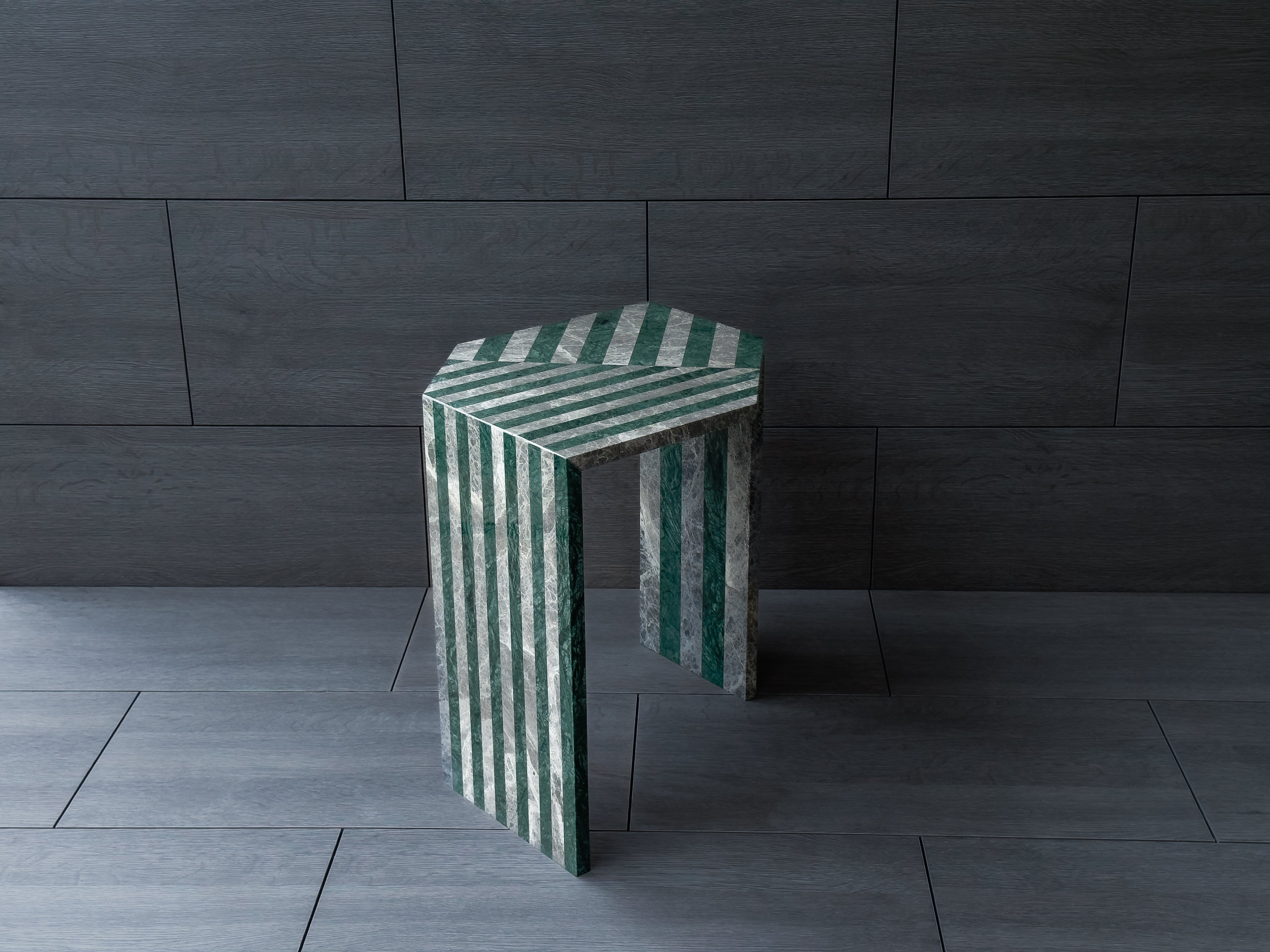 Singaporean LINEA Side Table in Green & Grey Marble by Meble Matters For Sale
