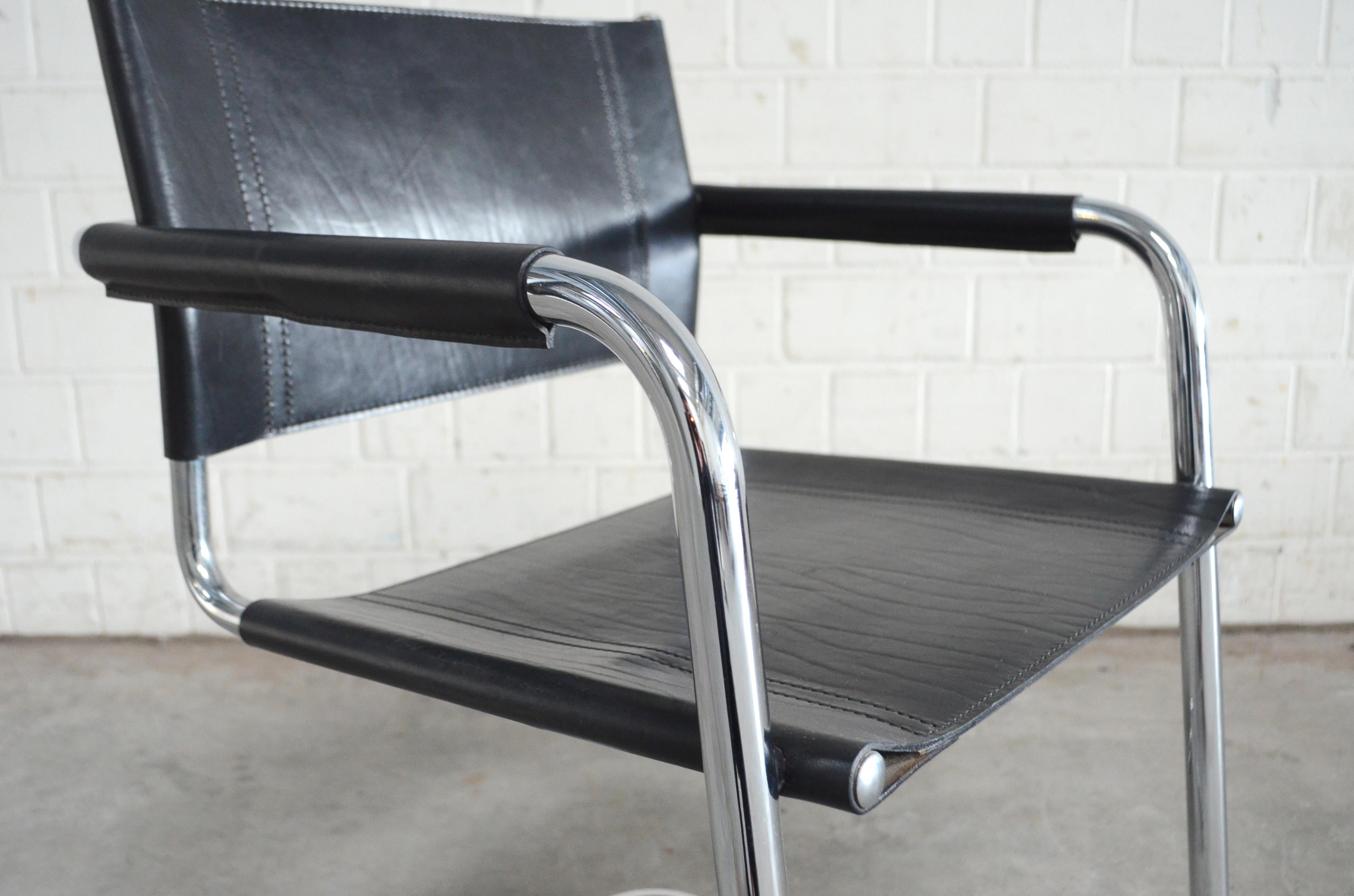 Late 20th Century Linea Veam Cantilever Black Saddle Leather Chair