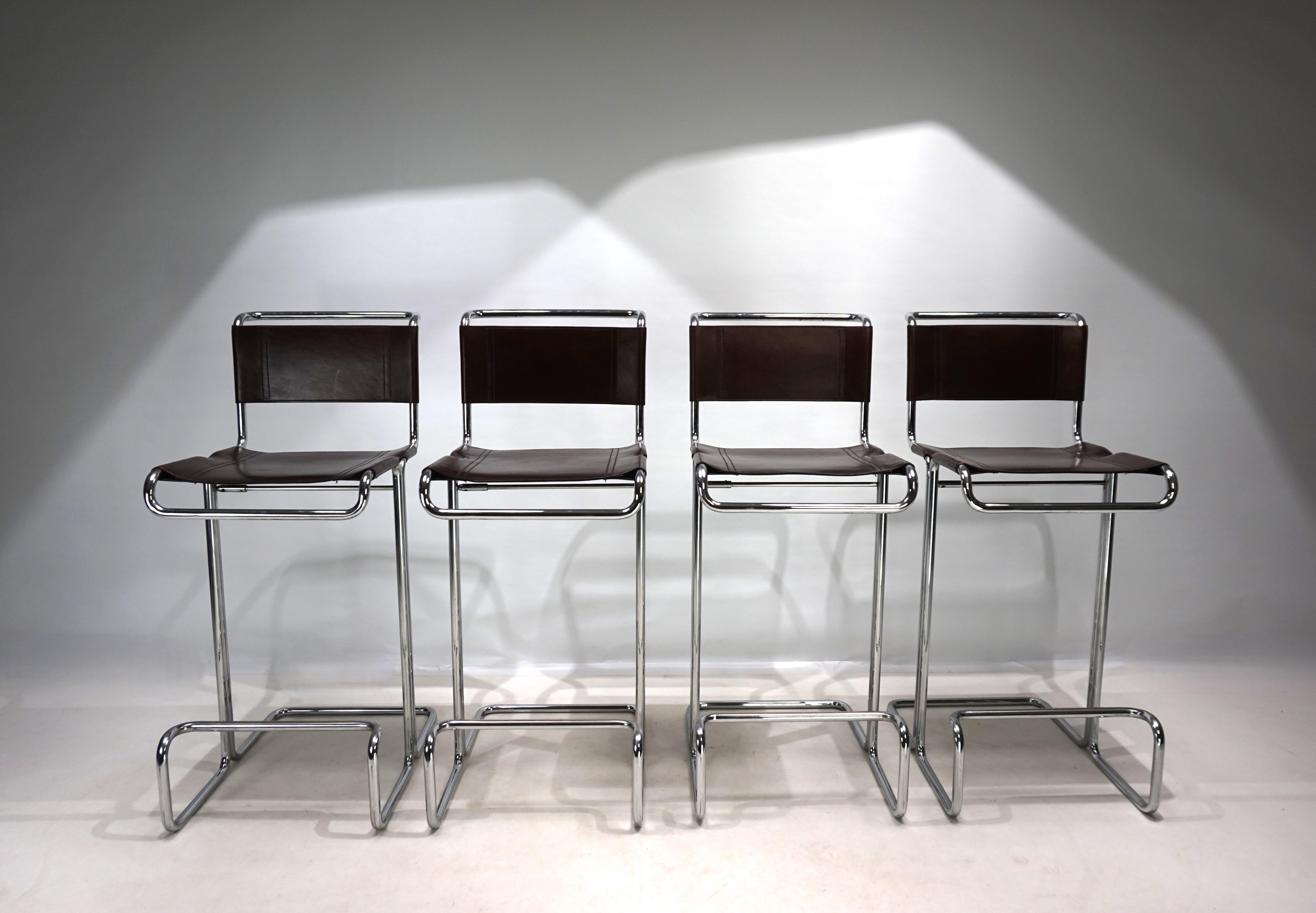 Italian Linea Veam set of 4 tubular steel bar stools, 1960