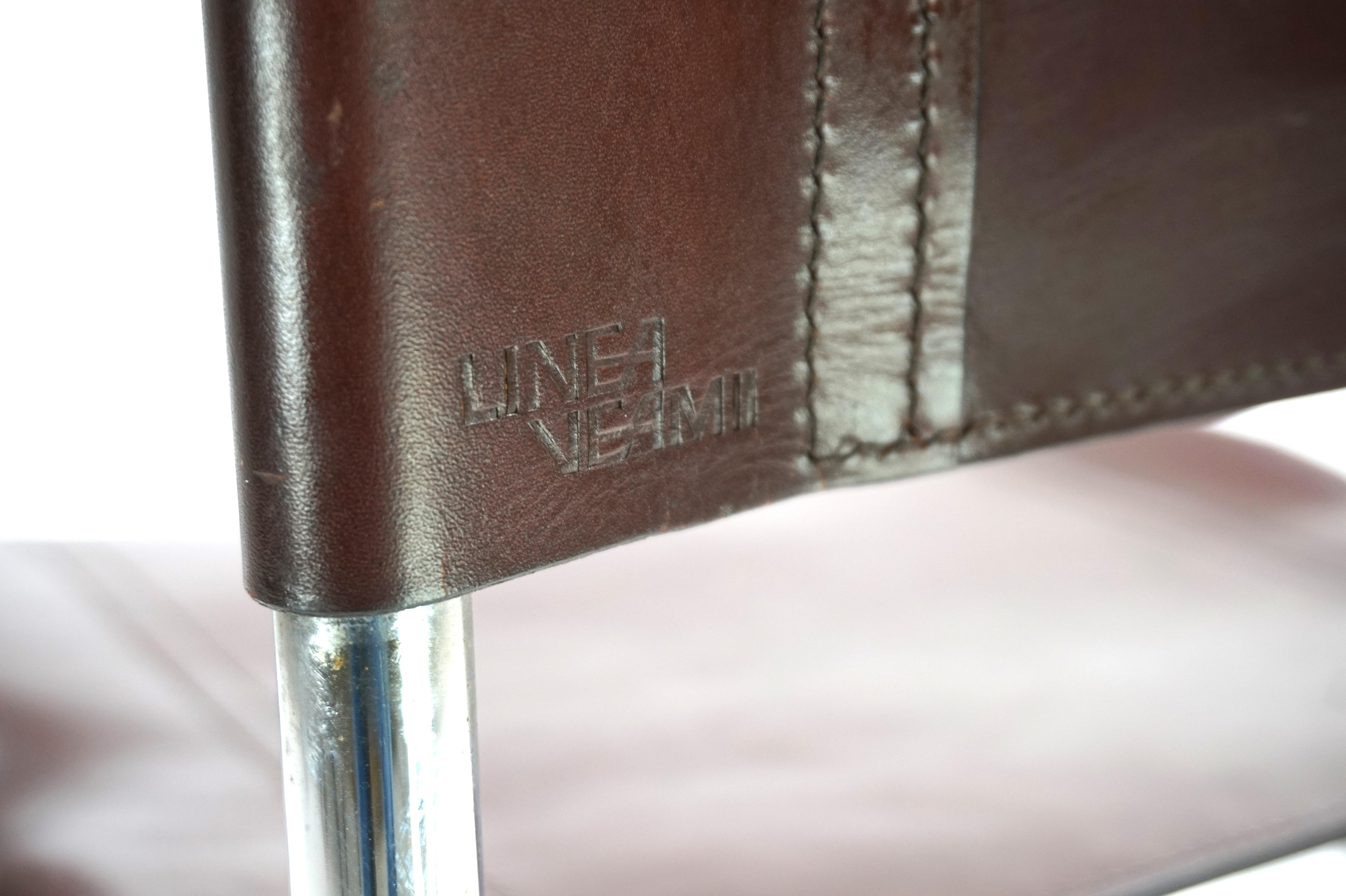 Leather Linea Veam set of 4 tubular steel bar stools, 1960