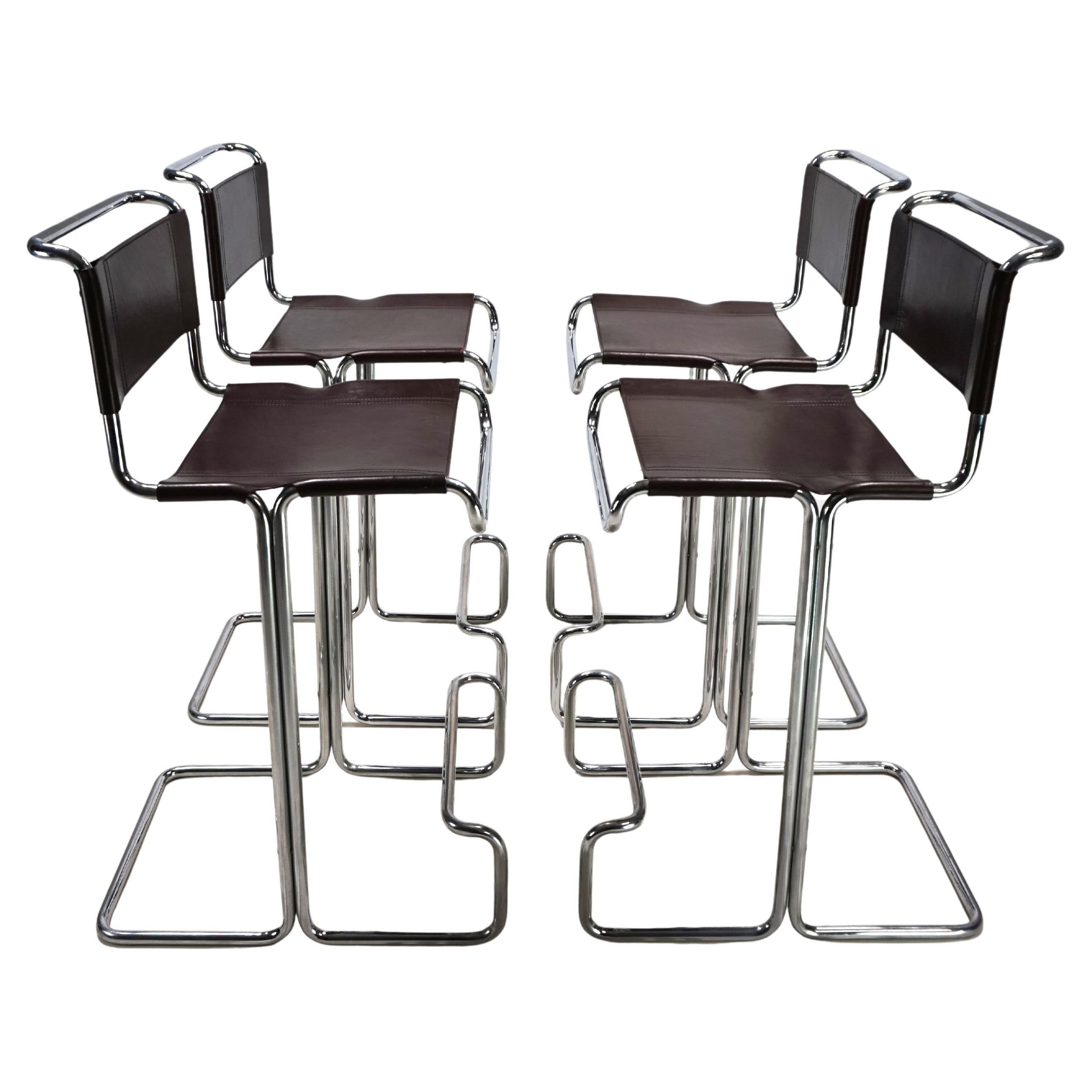 Linea Veam set of 4 tubular steel bar stools, 1960