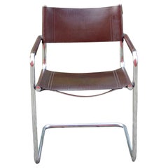 Linea Veam Vintage Italy Maroon Leather Dining Chair Fauteuil Cantilever