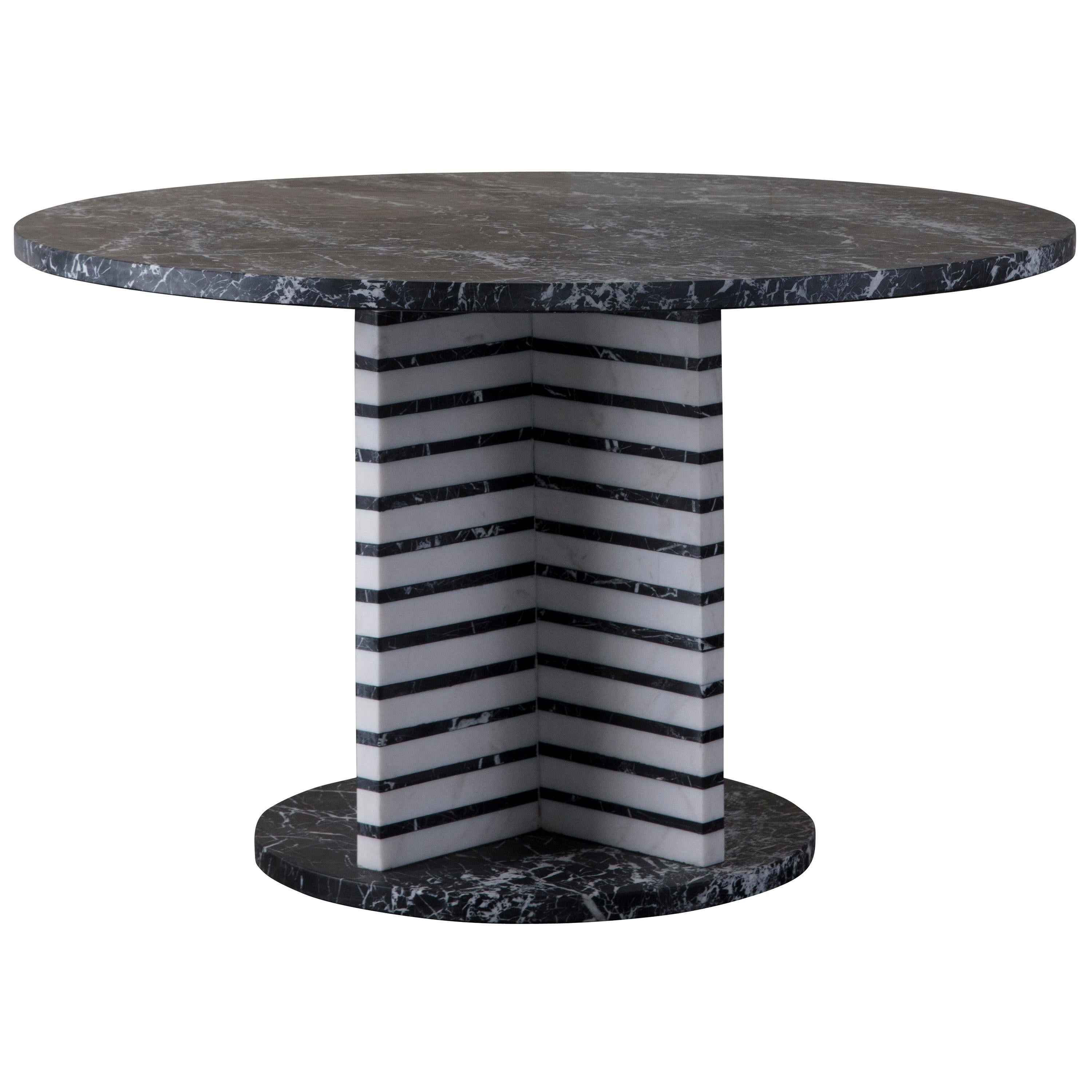 Lineage Black and White Marble Dining Table by Kelly Wearstler