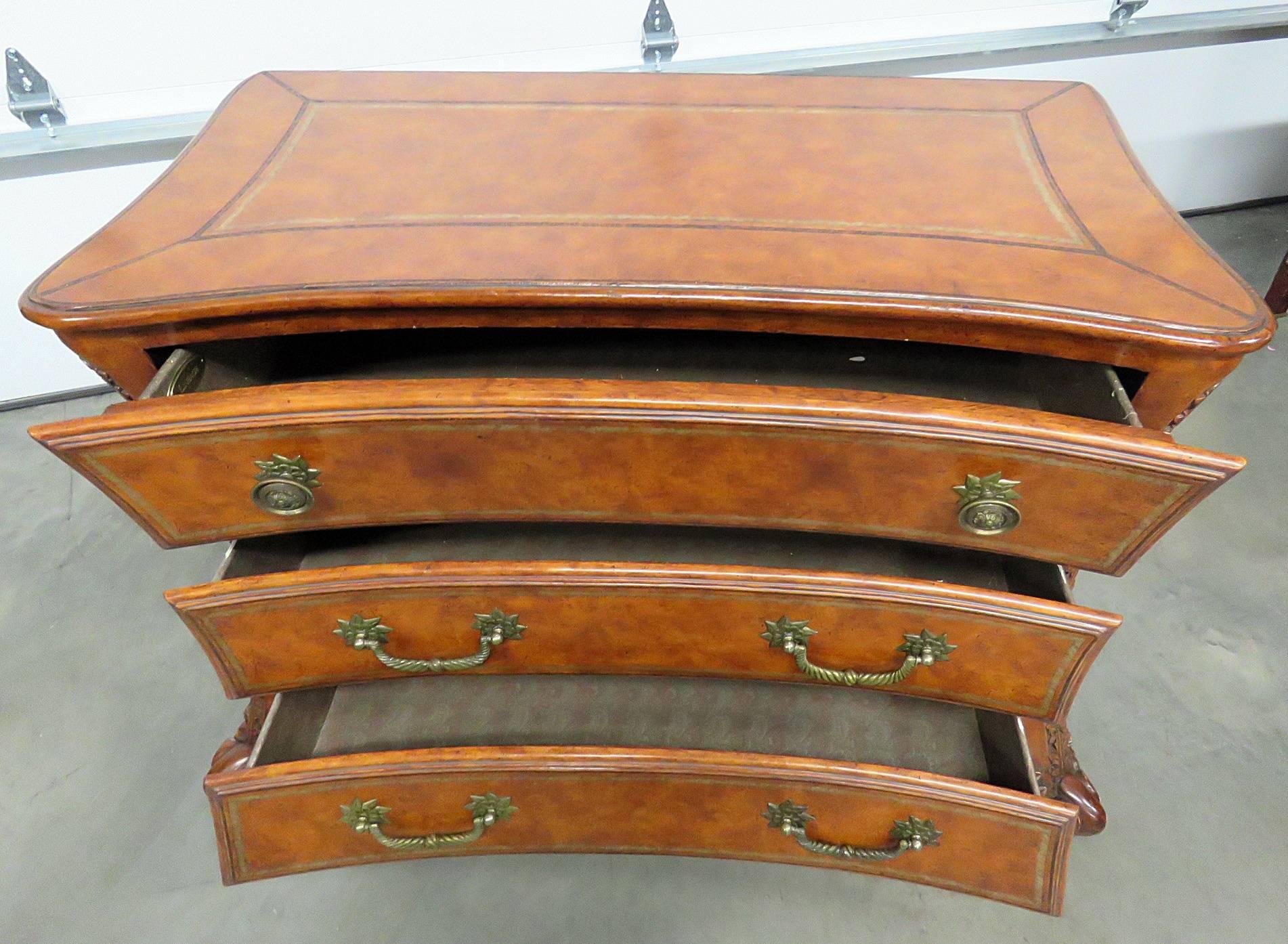 American Lineage Leather Wrapped French Louis XV Style Dresser Chest Commode
