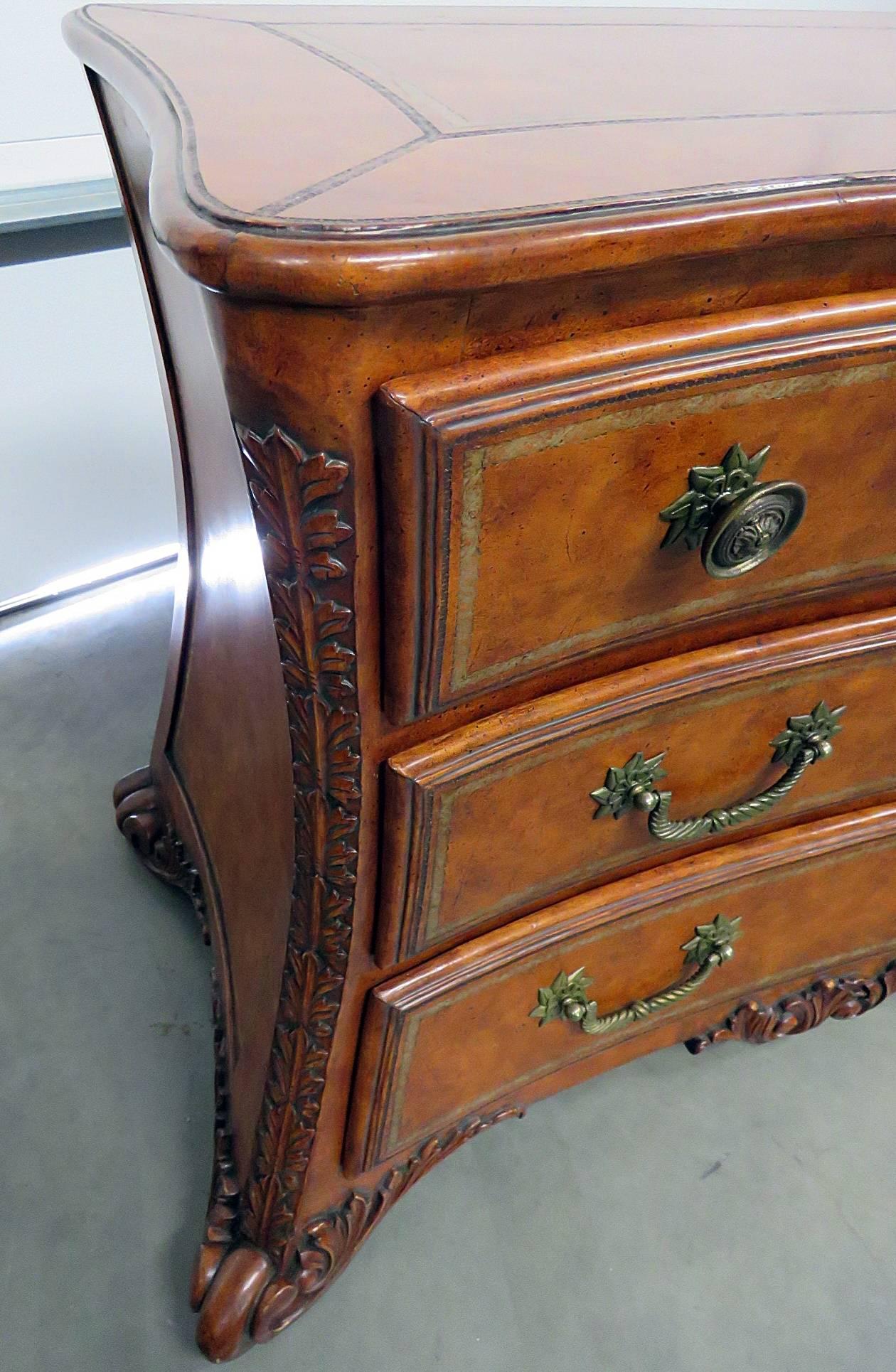20th Century Lineage Leather Wrapped French Louis XV Style Dresser Chest Commode