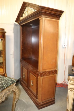 Lineage Silver Leaf Gilded Dolphin Bookcase Display Cabinet with Leather Panels