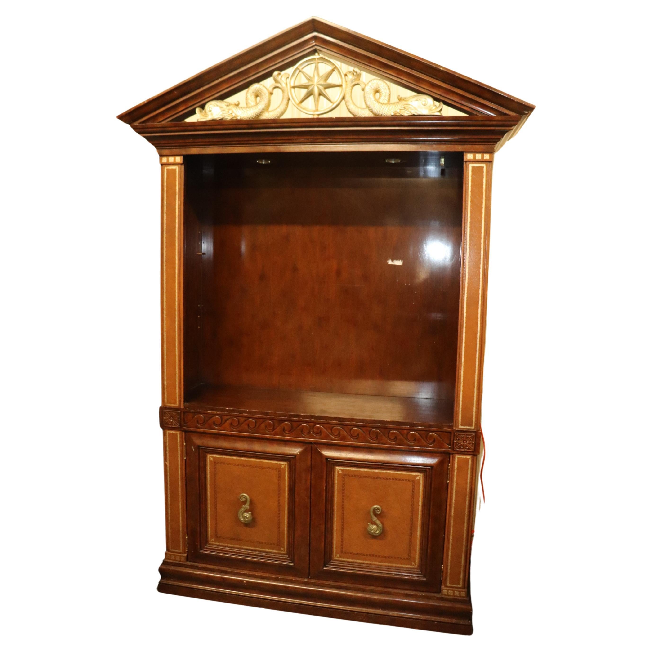 Lineage Silver Leaf Gilded Dolphin Bookcase Display Cabinet with Leather Panels