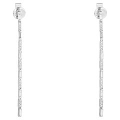 Pendants d'oreilles en or blanc 14K (ou 18k sur demande) avec diamant baguette linéaire