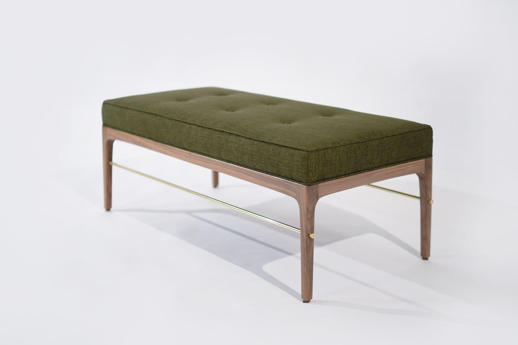 Brass Linear Bench in Natural Walnut Series 48 by Stamford Modern For Sale