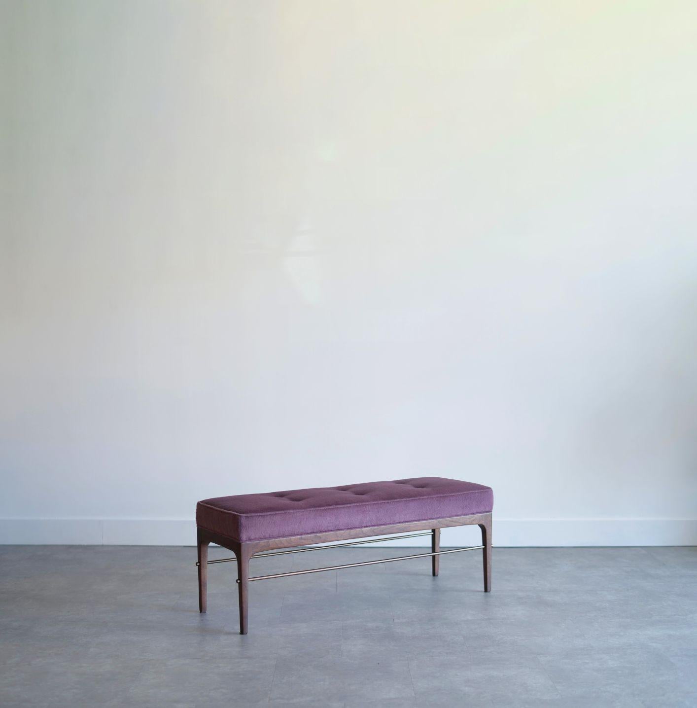 Mid-Century Modern Linear Bench Series 48 in Dark Walnut and Mohair by Stamford Modern For Sale