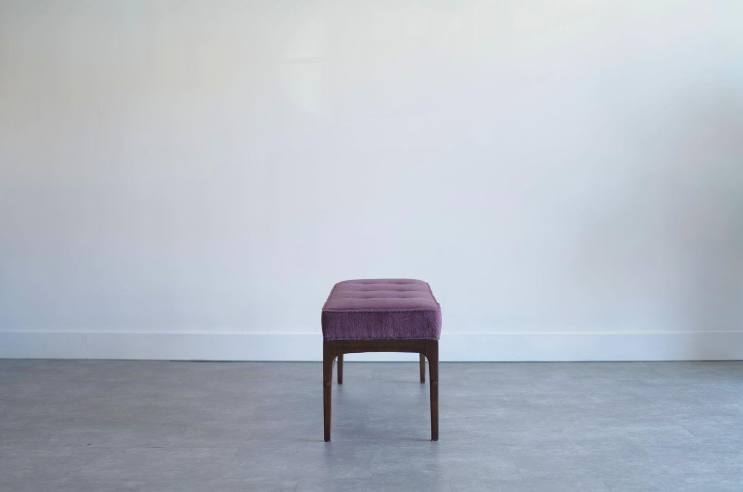 Contemporary Linear Bench Series 48 in Dark Walnut and Mohair by Stamford Modern For Sale