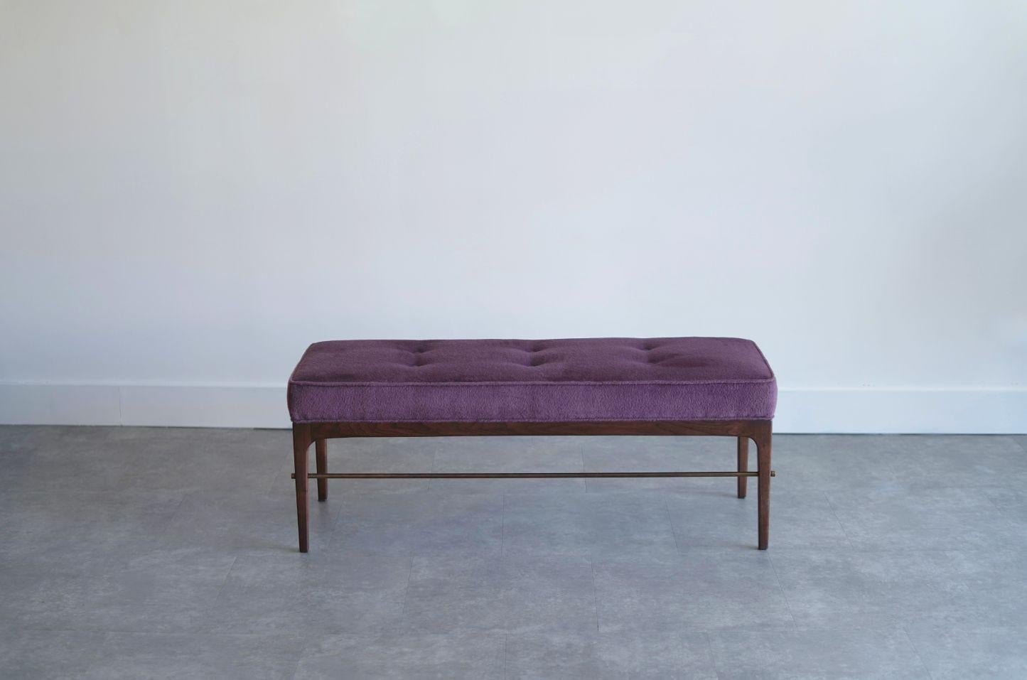 American Linear Bench Series 48 in Dark Walnut and Mohair by Stamford Modern For Sale