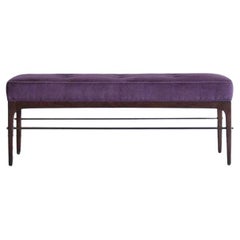 Lineare Bank Serie 48 aus dunklem Nussbaum und Mohair von Stamford Modern