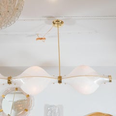 Linear Brass Chandelier with Heart Shaped Shades Designed by John Salibello