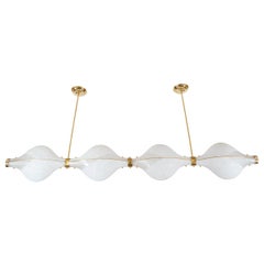 Linear Brass Chandelier with Heart Shaped Shades Designed by John Salibello