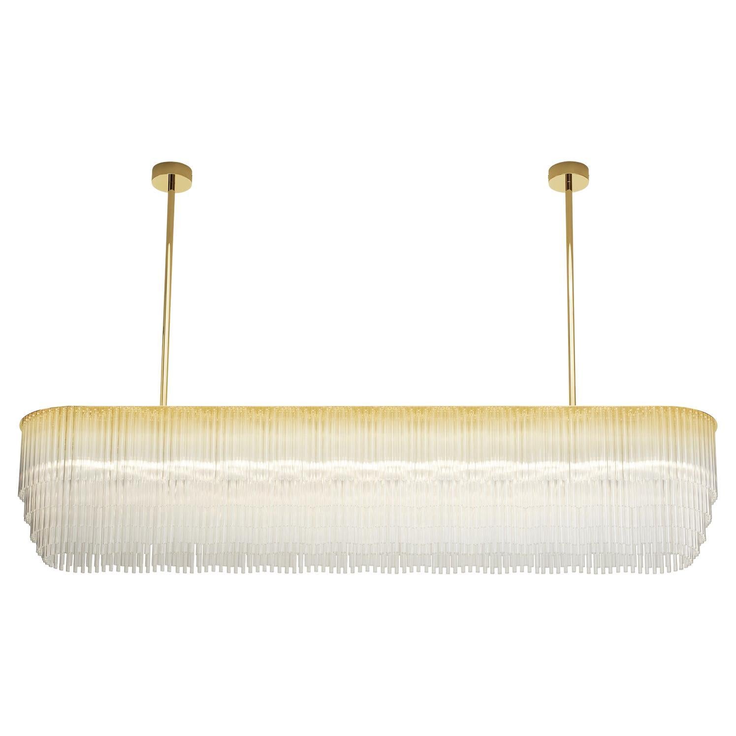 Linear Chandelier 1261mm / 25.75" in Polished Brass with Tiered Glass Profile For Sale
