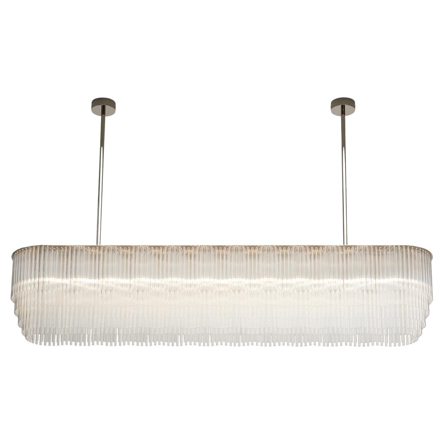 Linear Chandelier 1370mm / 54" in Polished Chrome with Tiered Glass Profile For Sale