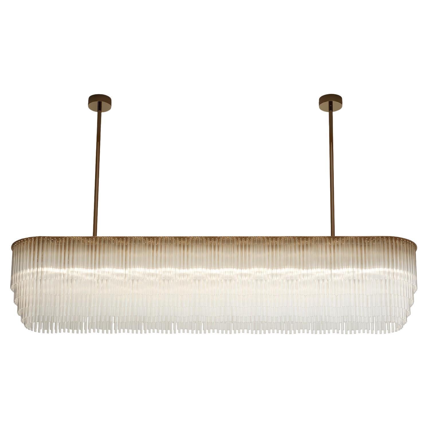 Linear Chandelier 1479mm / 58.25" in Brass-based Bronze and Tiered Glass Profile For Sale