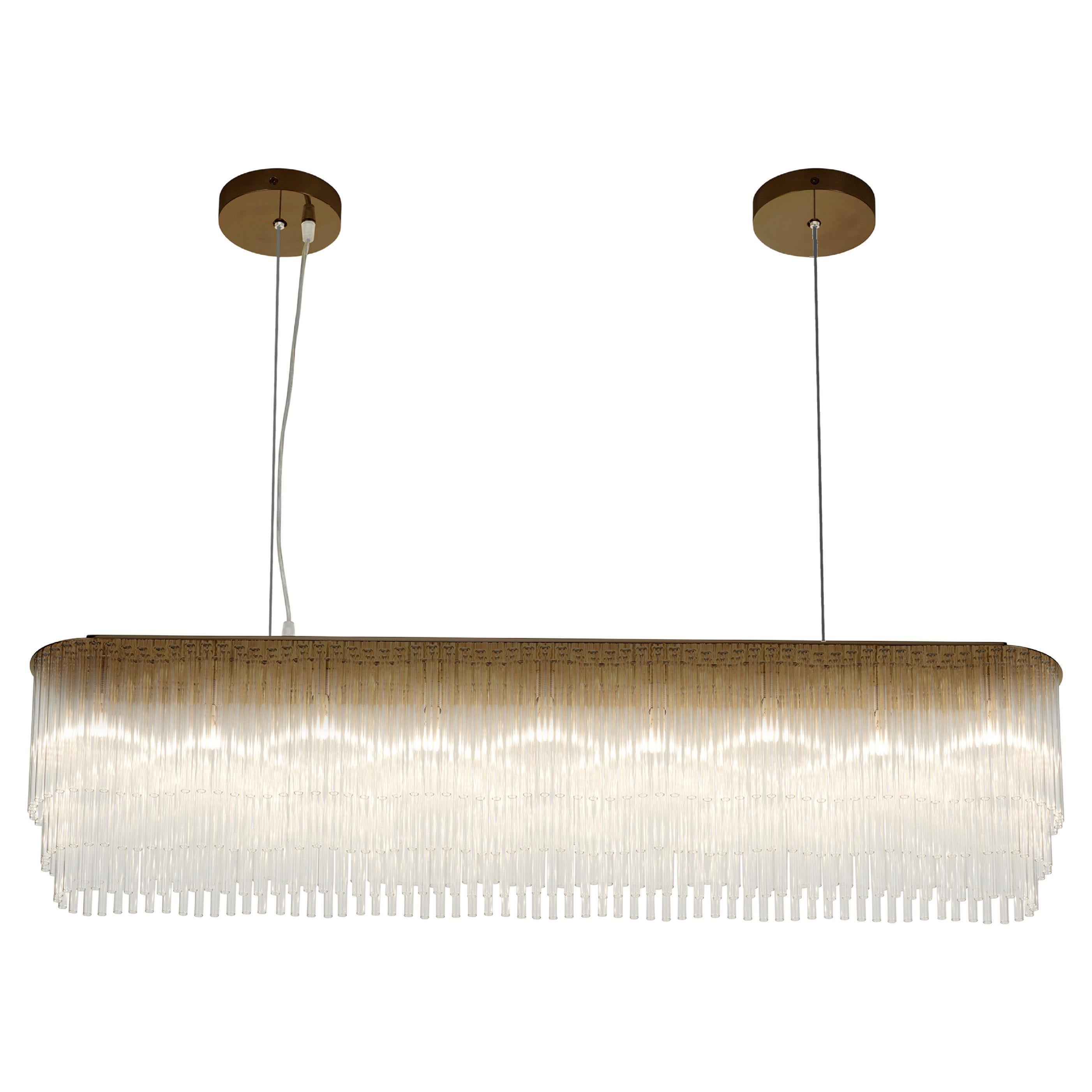 Linear Chandelier Thin 1010mm/39.75" in Brass-based Bronze/Tiered Glass Profile For Sale