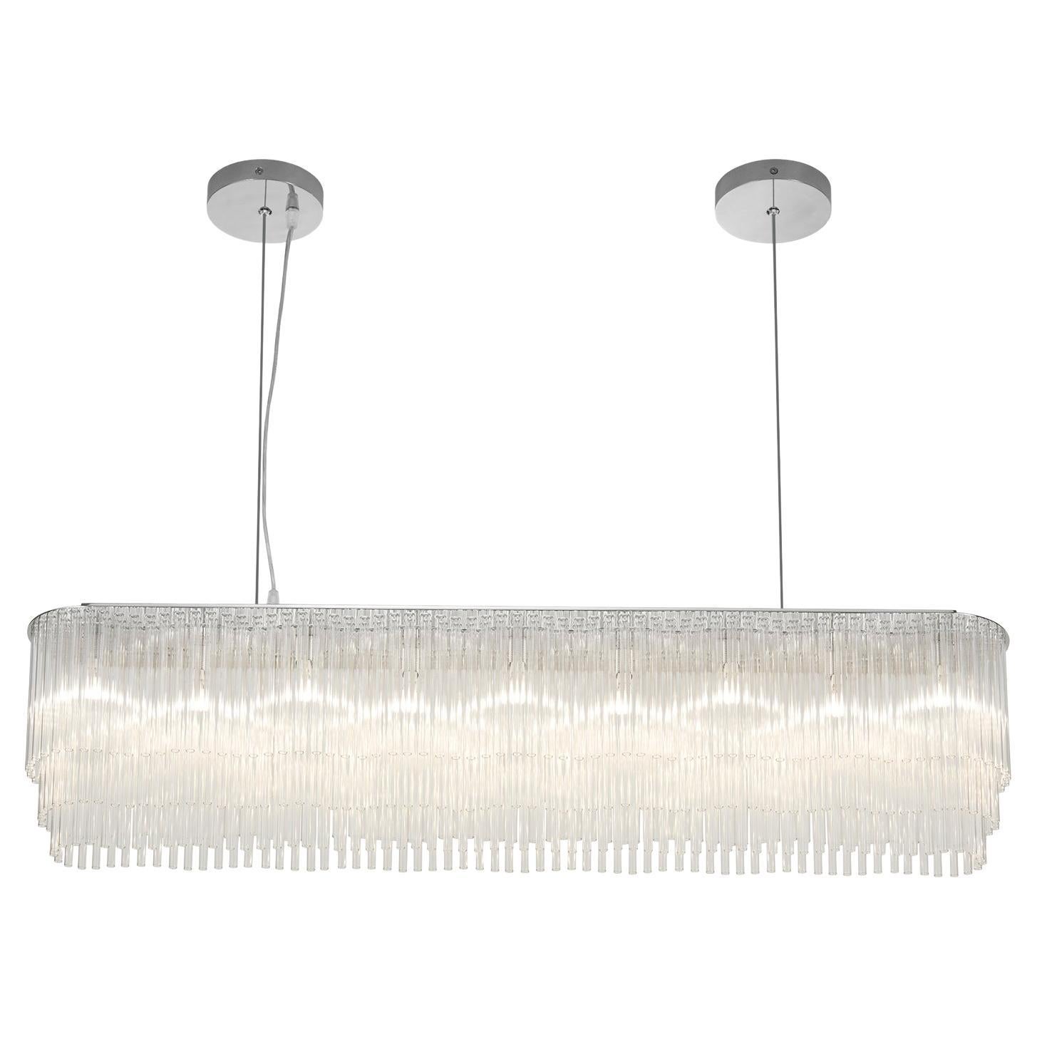 Linear Chandelier Thin 1445mm/58.75"  in Brushed Nickel / Tiered Glass Profile For Sale