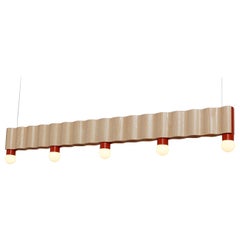 Linear Corrugation Pendant Light '5 Bulbs' in Natural Ash and Vermilion Red